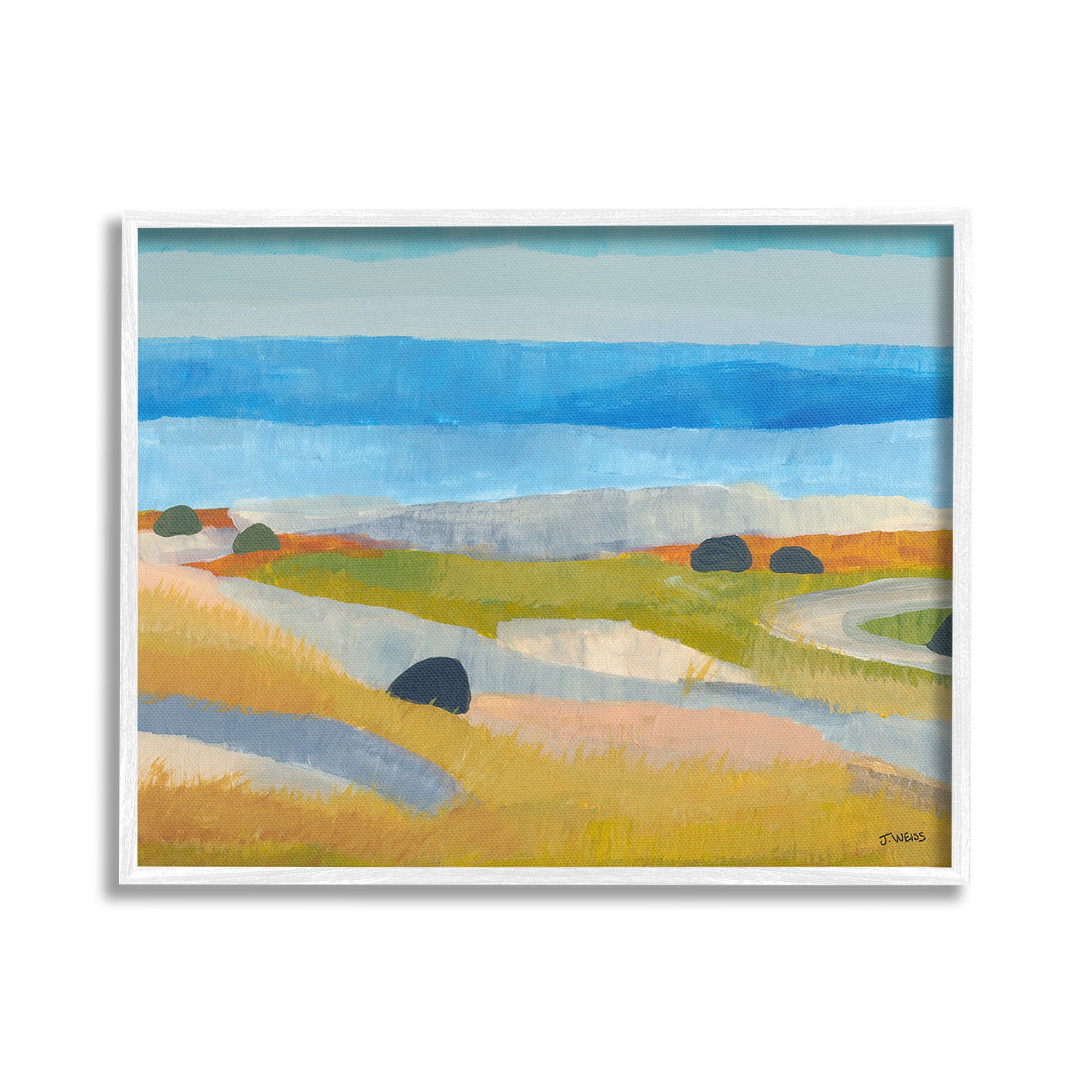 Stupell Industries Abstract Grassland & Beach Landscape Painting White Framed Art Print Wall Art, 20 x 16