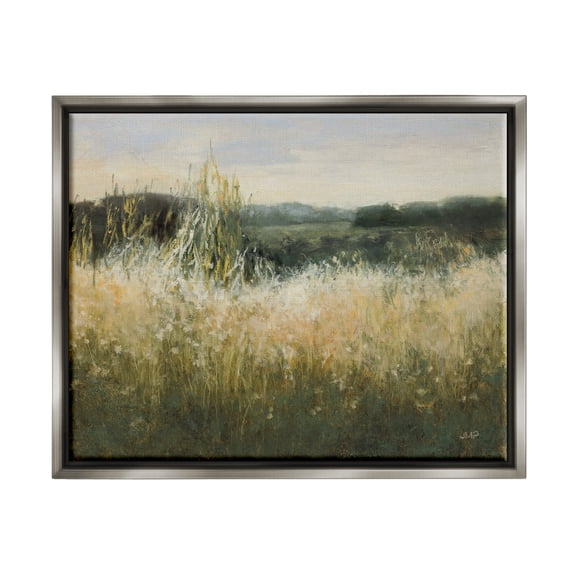 Stupell Industries Abstract Grassland Landscape Abstract Painting Gray Floater Framed Art Print Wall Art, 21 x 17