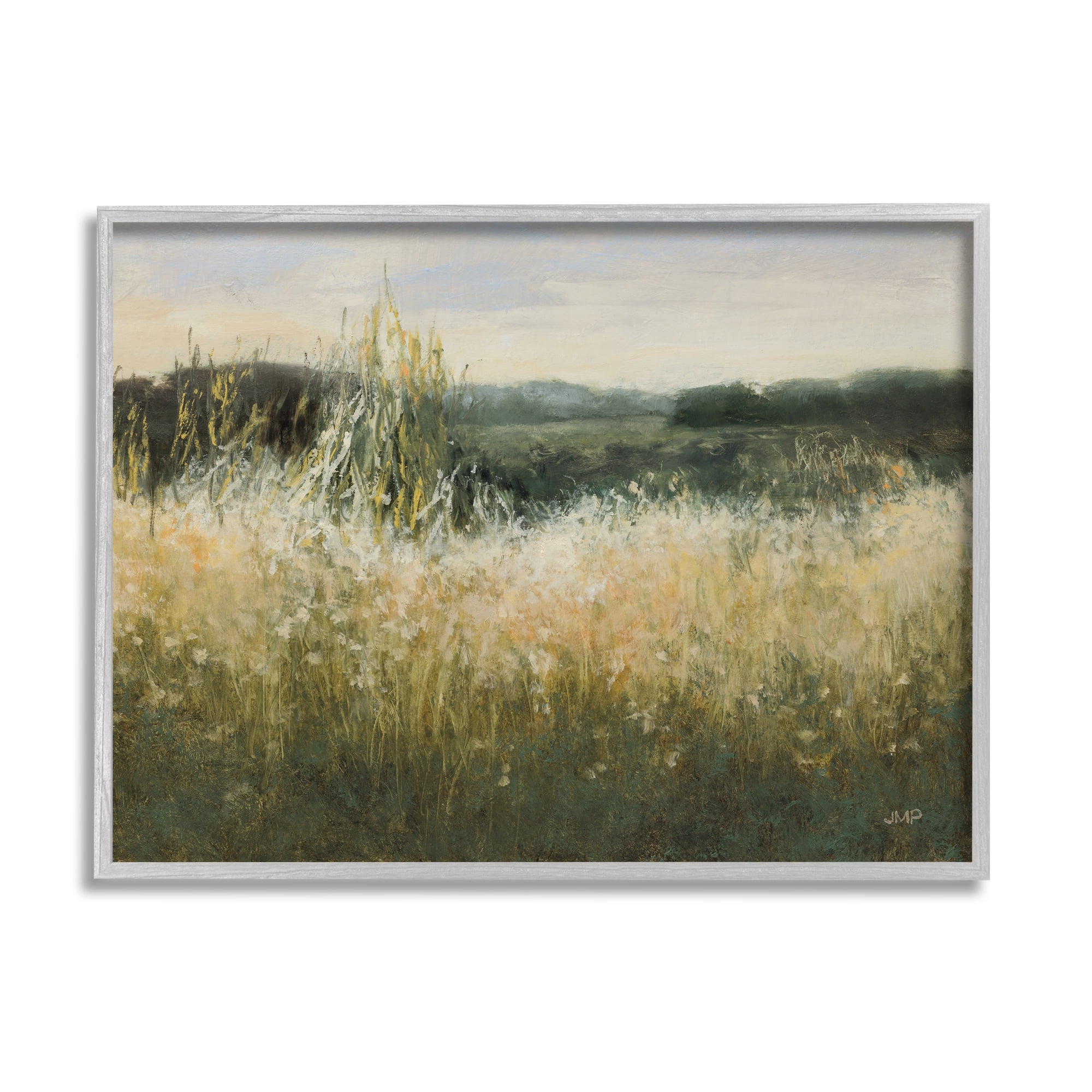 Stupell Industries Abstract Grassland Landscape Abstract Painting Gray Framed Art Print Wall Art, 14 x 11