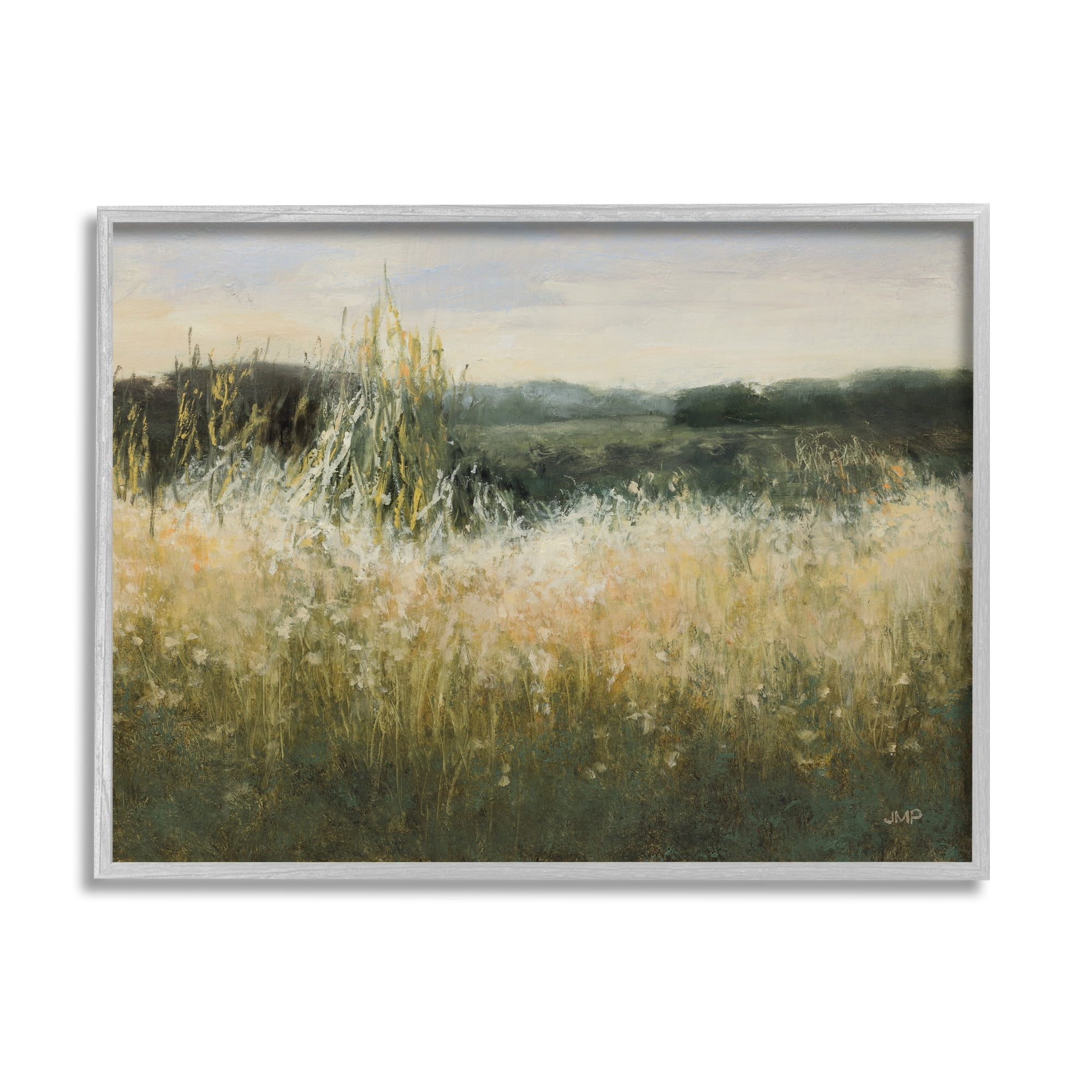 Stupell Industries Abstract Grassland Landscape Abstract Painting Gray Framed Art Print Wall Art, 30 x 24