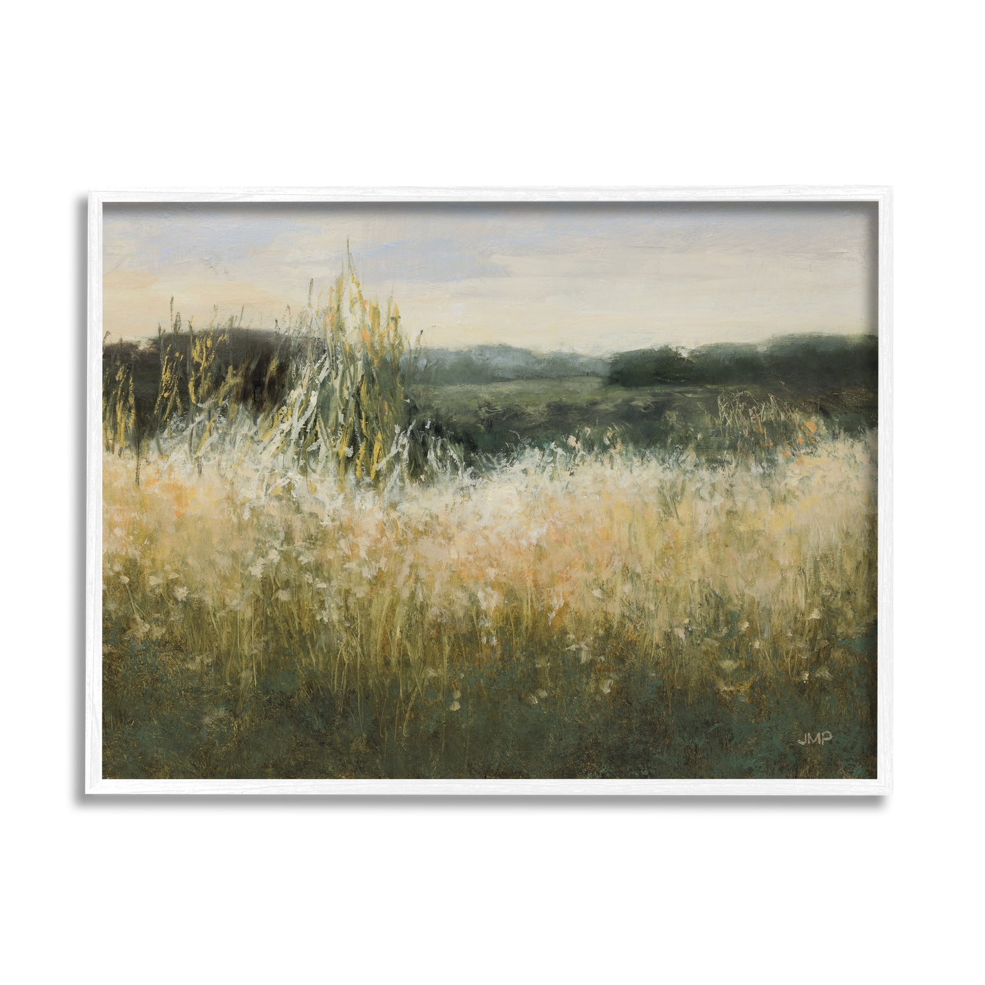 Stupell Industries Abstract Grassland Landscape Abstract Painting White Framed Art Print Wall Art, 14 x 11