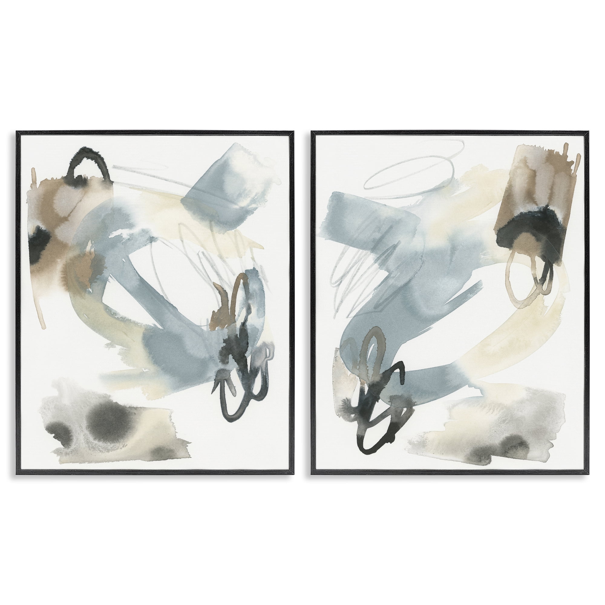 Stupell Industries Abstract Gray Brown Watercolor Abstract Painting Black Framed Art Print Wall Art, 11 x 14, Set of 2