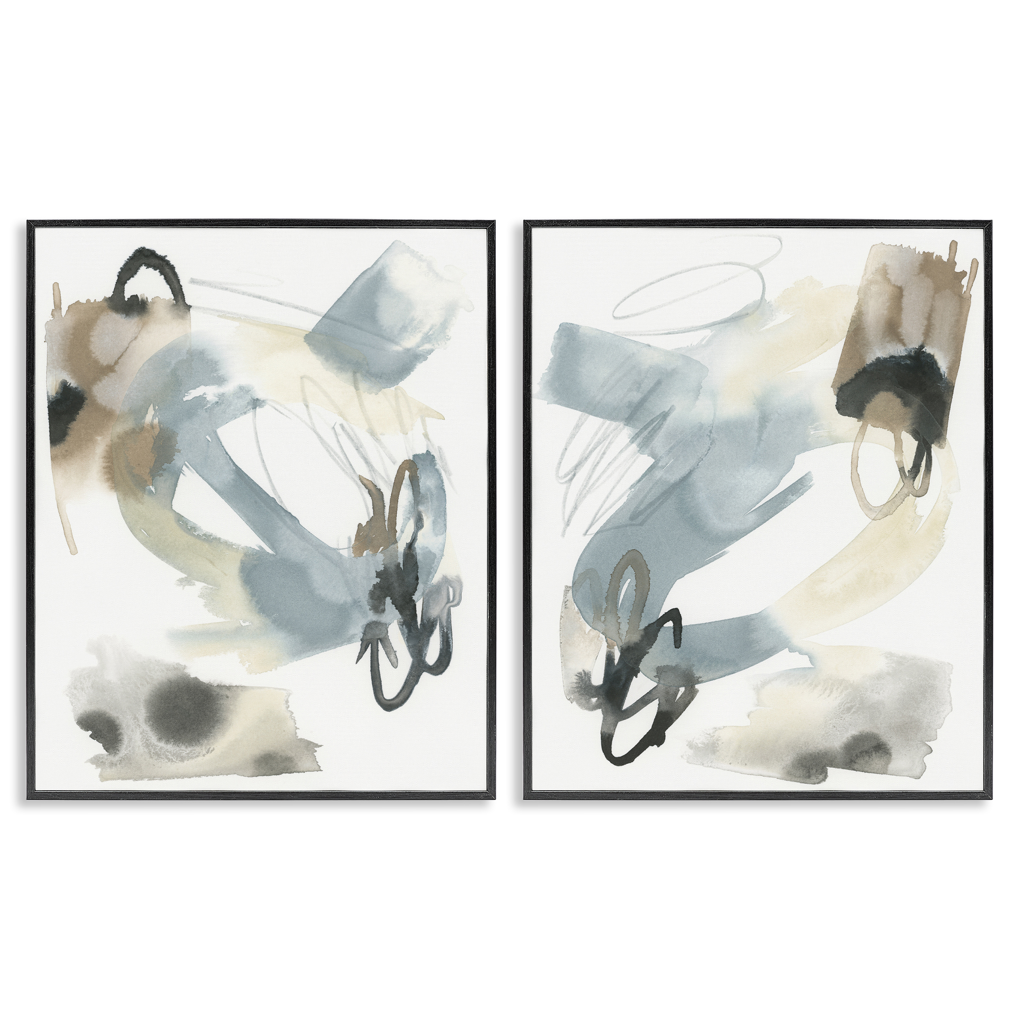 Stupell Industries Abstract Gray Brown Watercolor Abstract Painting Black Framed Art Print Wall Art, 24 x 30, Set of 2