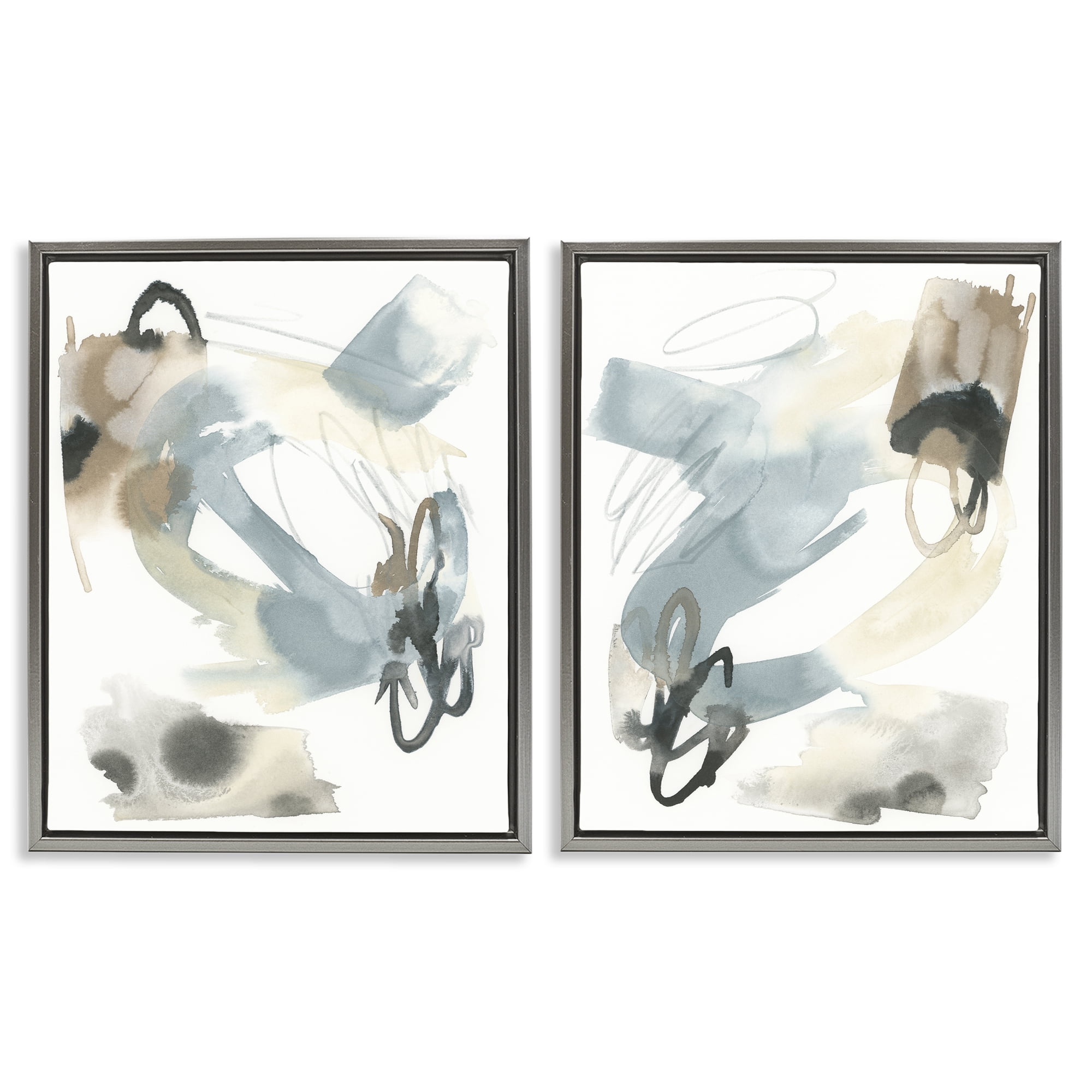 Stupell Industries Abstract Gray Brown Watercolor Abstract Painting Gray Floater Framed Canvas Art Print Wall Art, 31 x 25, Set of 2