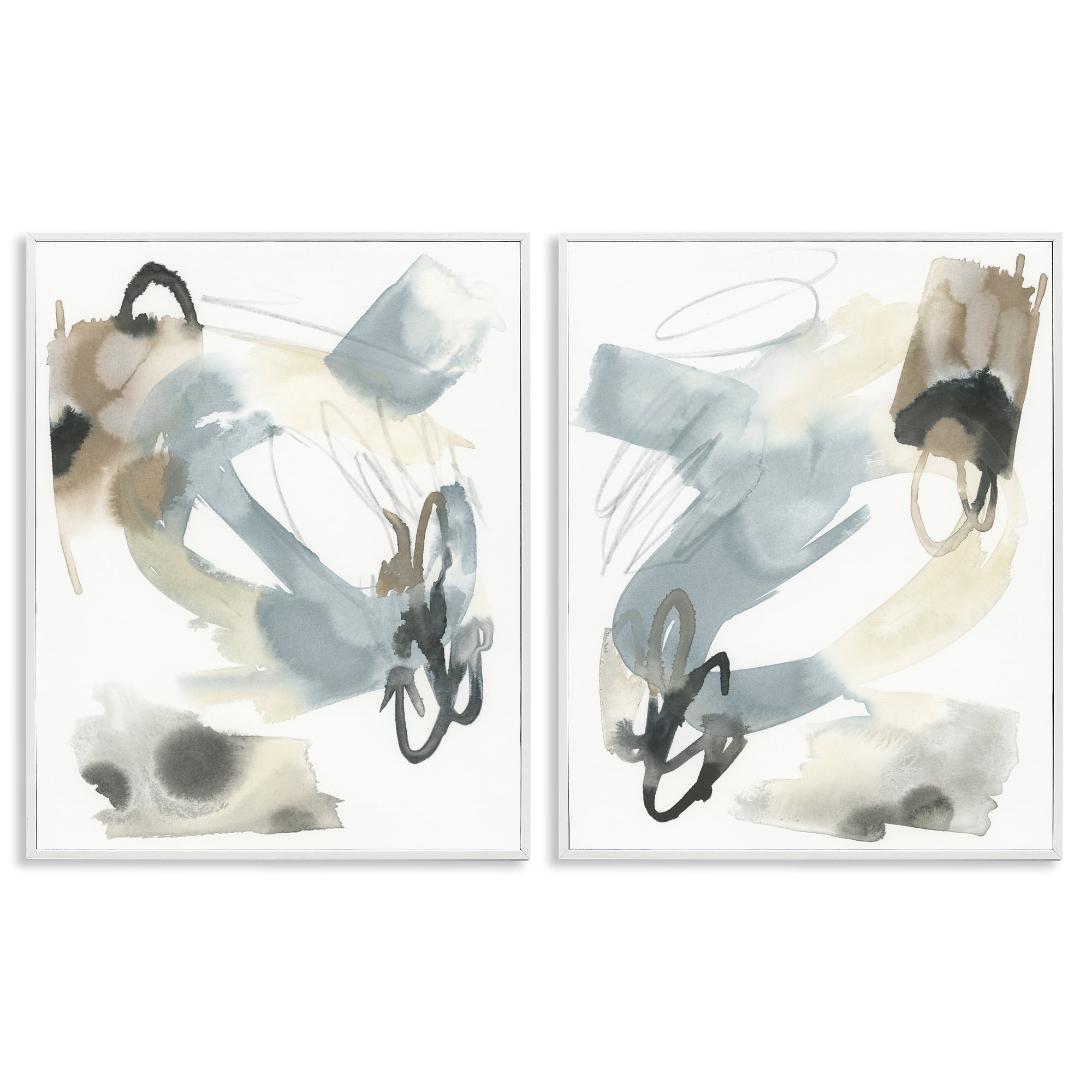 Stupell Industries Abstract Gray Brown Watercolor Abstract Painting White Framed Art Print Wall Art, 11 x 14, Set of 2