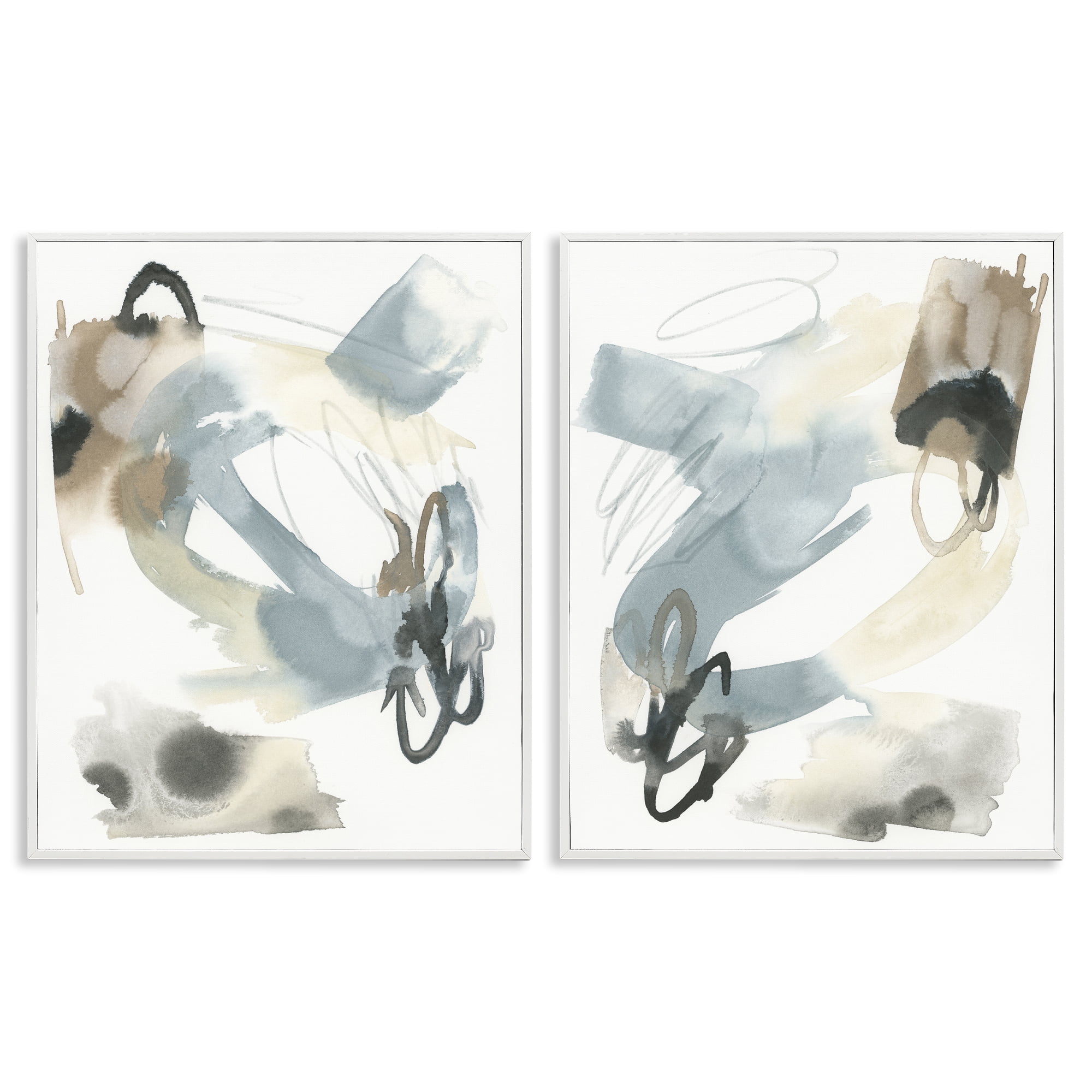 Stupell Industries Abstract Gray Brown Watercolor Abstract Painting White Framed Art Print Wall Art, 24 x 30, Set of 2