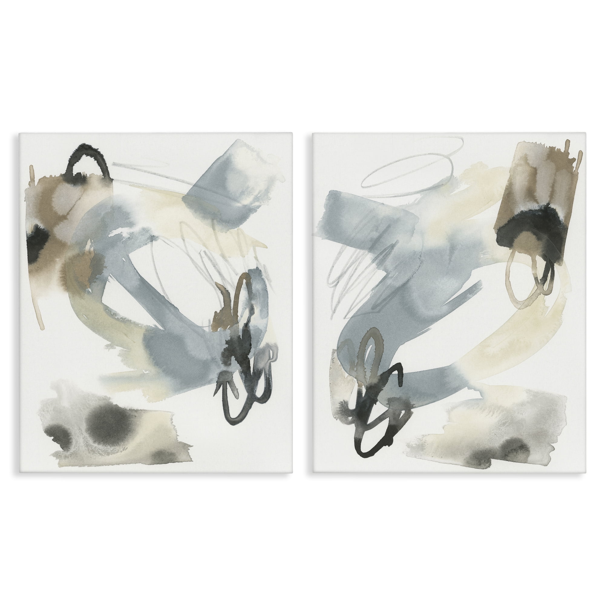 Stupell Industries Abstract Gray Brown Watercolor Abstract Painting Wrapped Canvas Art Print Wall Art, 16 x 20, Set of 2