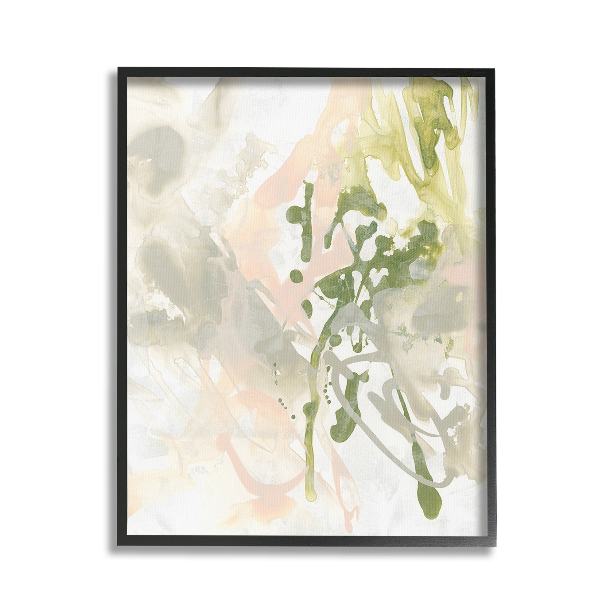 Stupell Industries Abstract Green & Beige Abstract Painting Black Framed Art Print Wall Art, 24 x 30