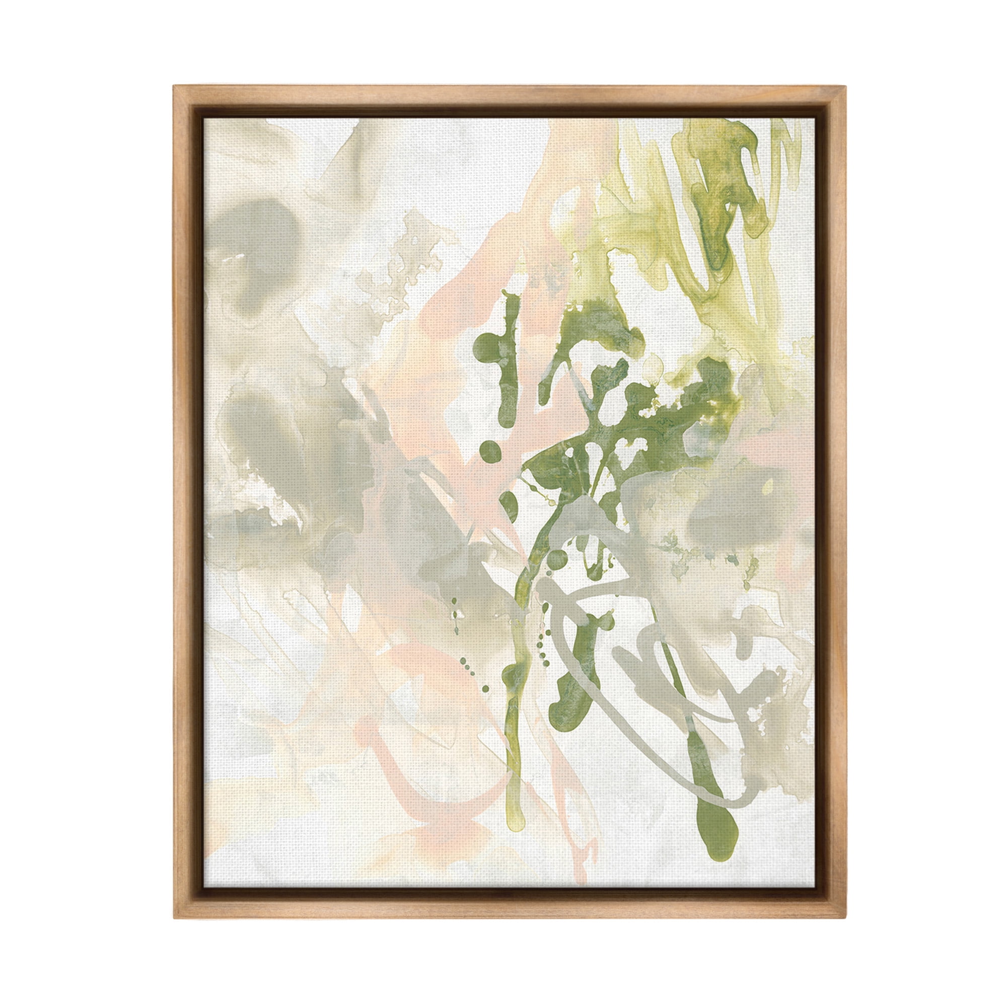 Stupell Industries Abstract Green & Beige Abstract Painting Brown Floater Framed Canvas Art Print Wall Art, 17 x 21