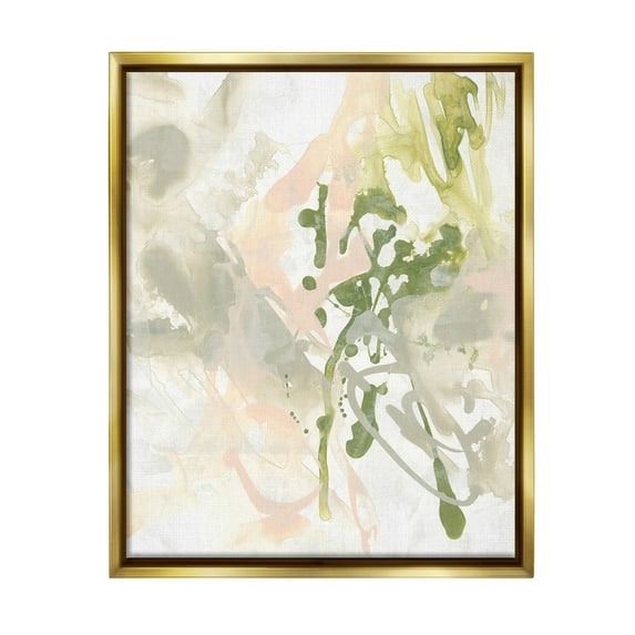 Stupell Industries Abstract Green & Beige Abstract Painting Gold Floater Framed Canvas Art Print Wall Art, 25 x 31