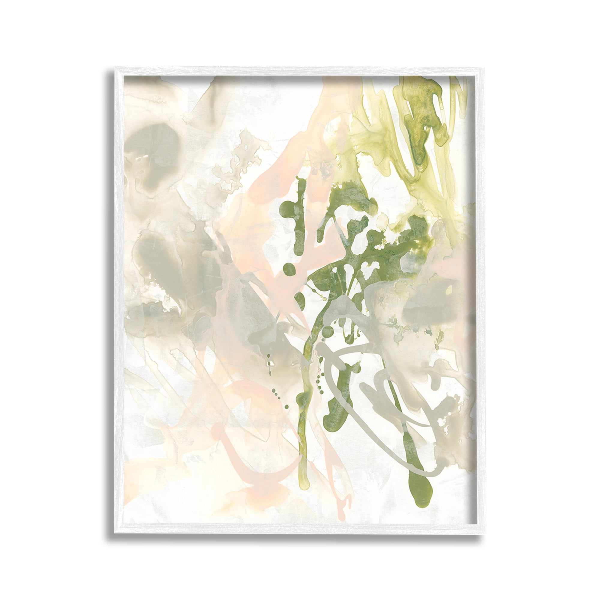 Stupell Industries Abstract Green & Beige Abstract Painting White Framed Art Print Wall Art, 11 x 14