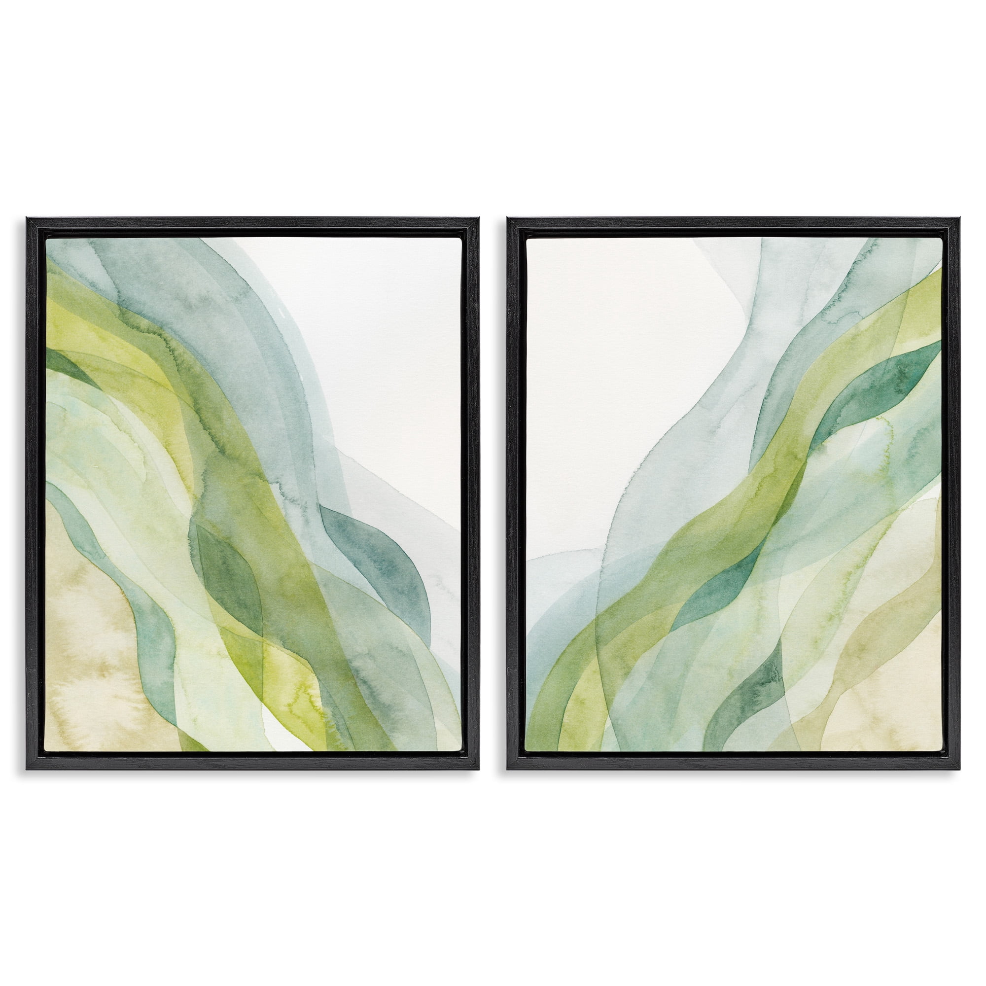 Stupell Industries Abstract Green Waves Abstract Painting Black Floater Framed Canvas Art Print Wall Art, 17 x 21, Set of 2