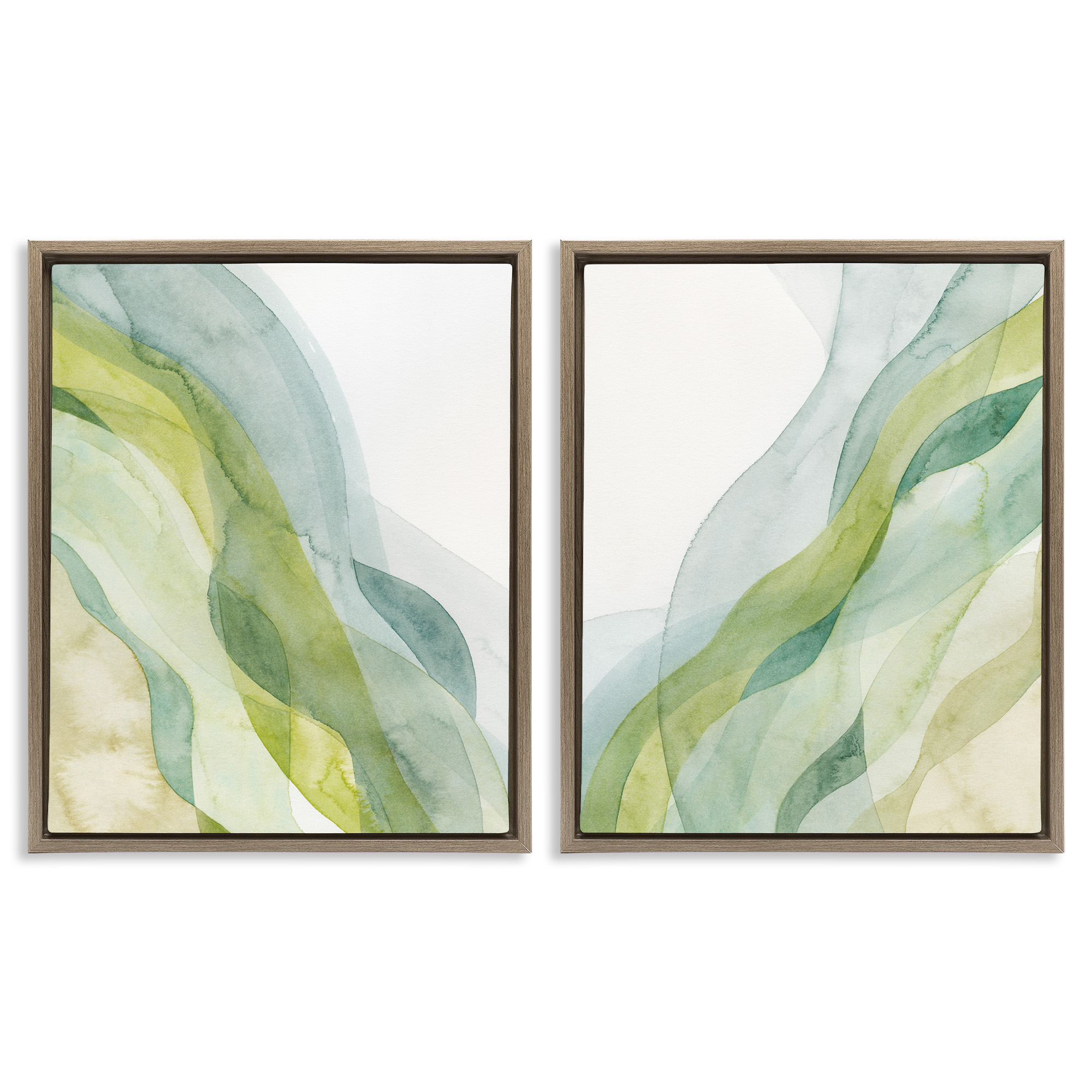 Stupell Industries Abstract Green Waves Abstract Painting Brown Floater Framed Canvas Art Print Wall Art, 25 x 31, Set of 2