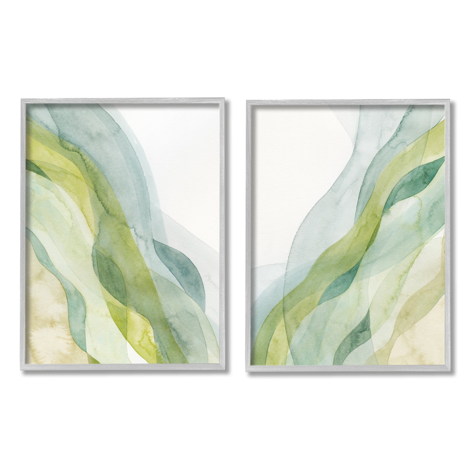 Stupell Industries Abstract Green Waves Abstract Painting Gray Framed Art Print Wall Art, 24 x 30, Set of 2