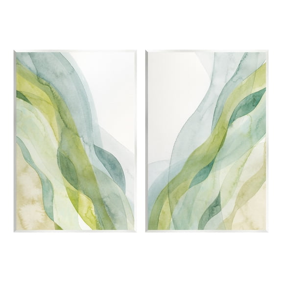 Stupell Industries Abstract Green Waves Abstract Painting Unframed Art Print Wall Art, 10 x 15, Set of 2