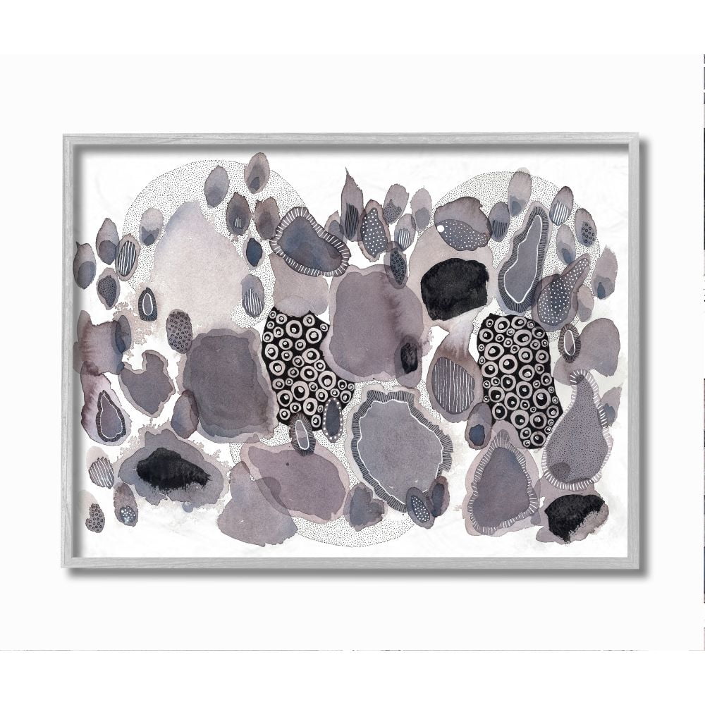Stupell Industries Abstract Grey Black Watercolor Drip Circular Design Framed Wall Art Design by Kim Rupe, 16" x 20", Gray Framed