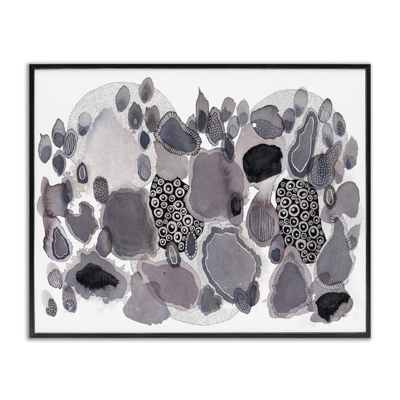 Stupell Industries Modern Abstract Grey Black Drips Black Framed Giclee Art, 30 x 24, by Kim Rupe