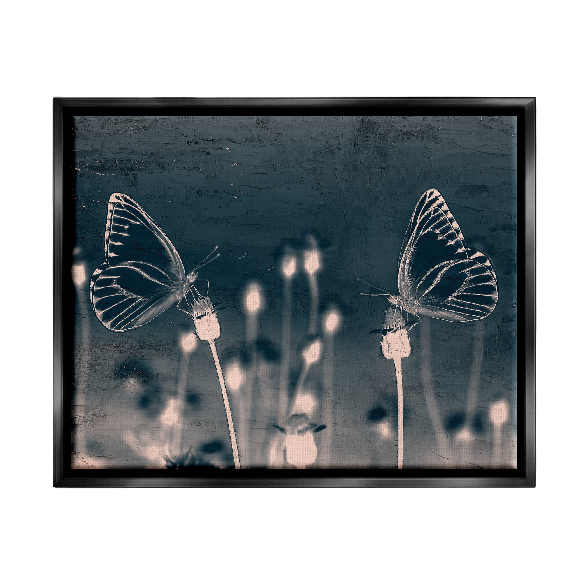 Stupell Industries Abstract Grey Butterflies Meadow Animals & Insects Painting Black Floater Framed Art Print Wall Art