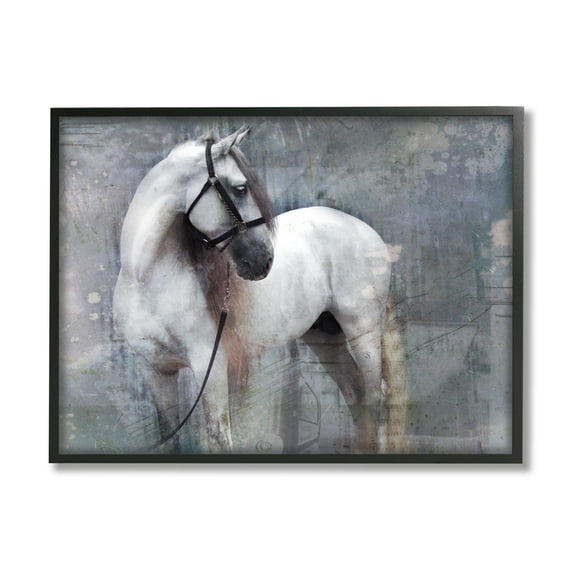 Stupell Industries Abstract Grey Horse Stallion Animals & Insects Painting Black Framed Art Print Wall Art