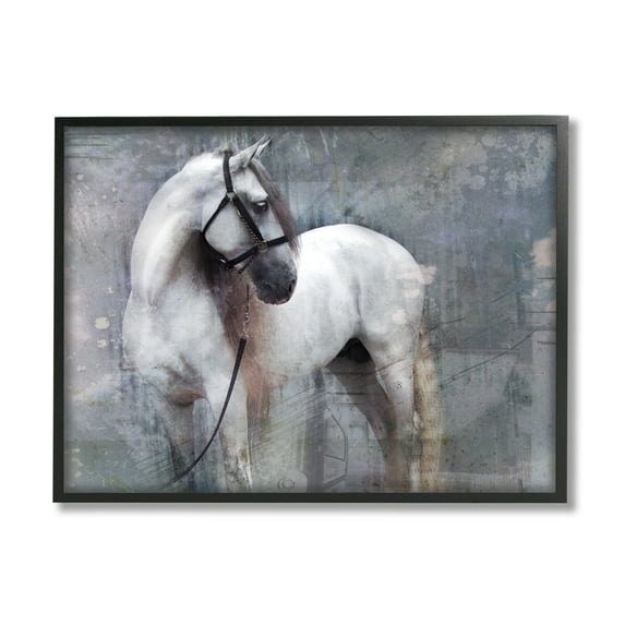 Stupell Industries Abstract Grey Horse Stallion Animals & Insects Painting Black Framed Art Print Wall Art