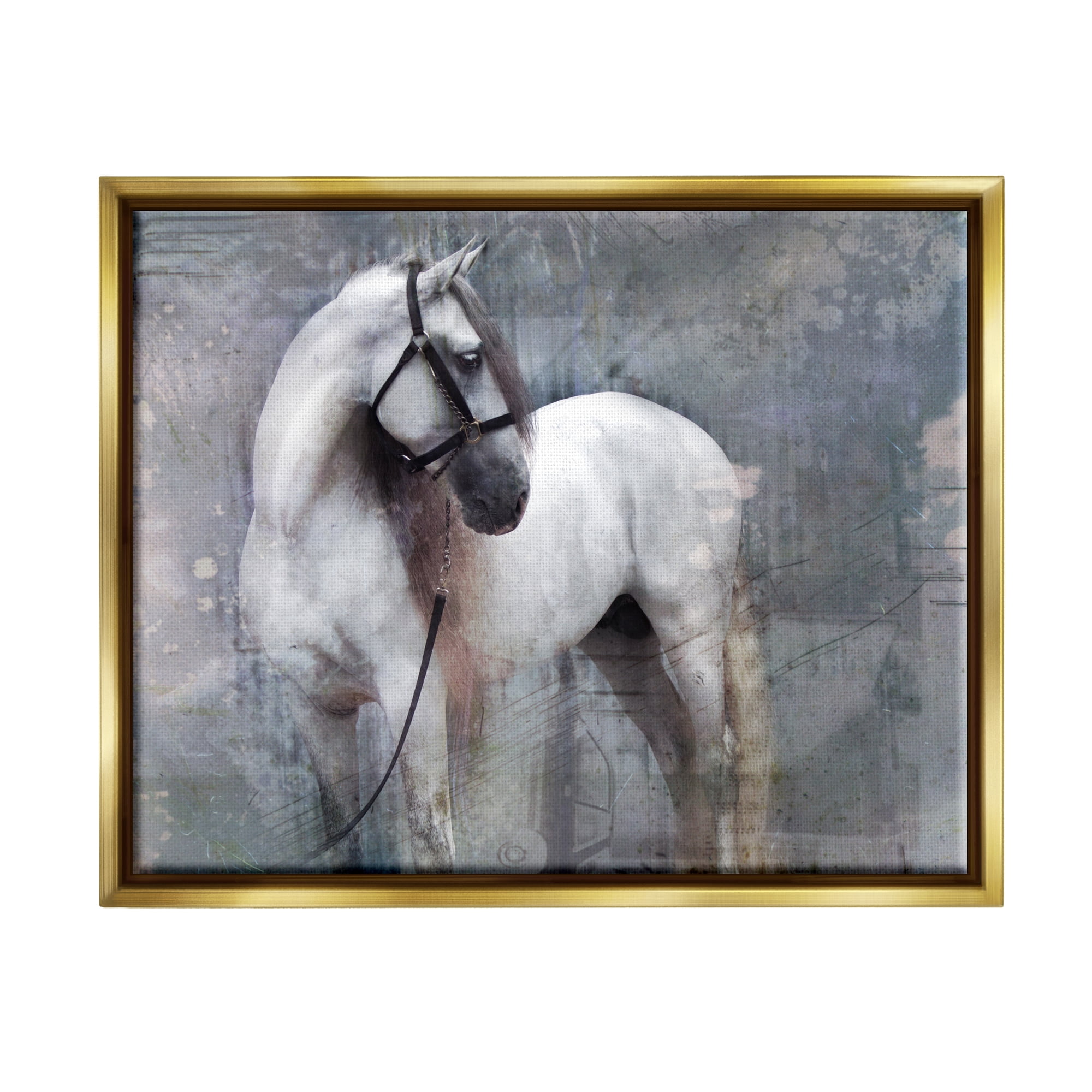Stupell Industries Abstract Grey Horse Stallion Animals & Insects Painting Gold Floater Framed Art Print Wall Art