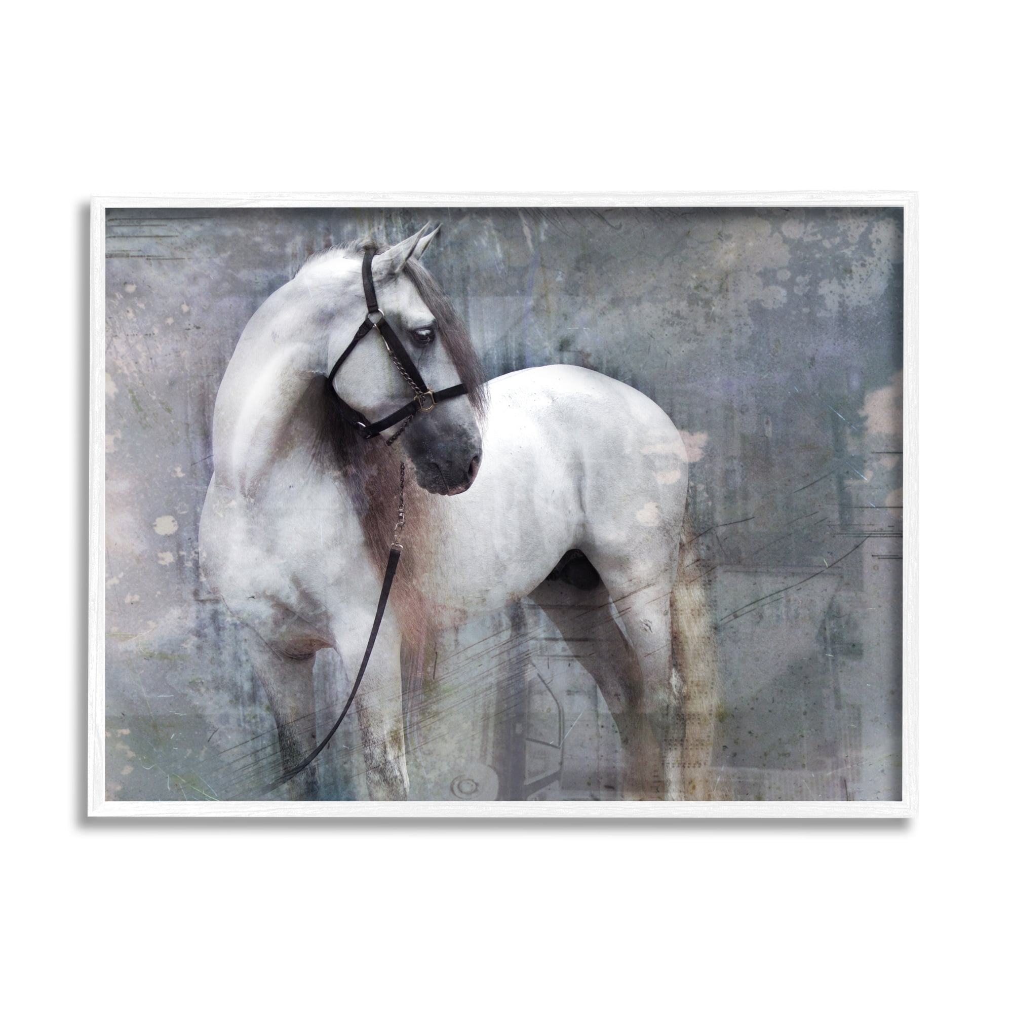 Stupell Industries Abstract Grey Horse Stallion Animals & Insects Painting White Framed Art Print Wall Art