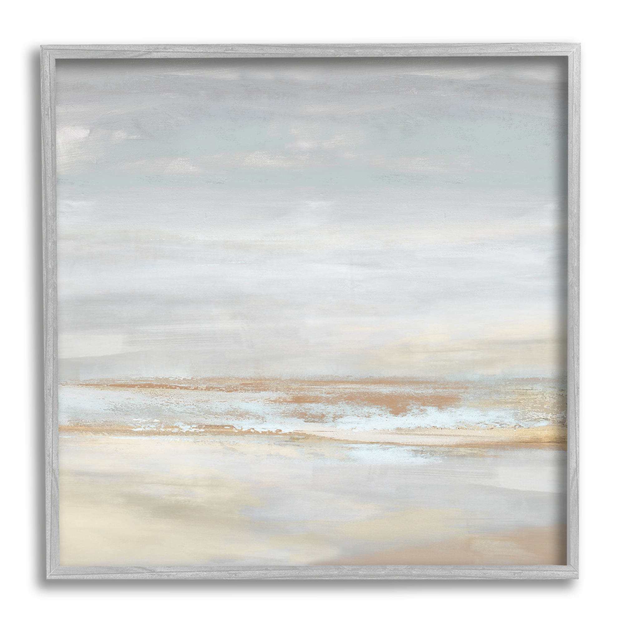 Gray and Beige Abstract Landscape Canvas Print in Gray Frame, 17" x 17"