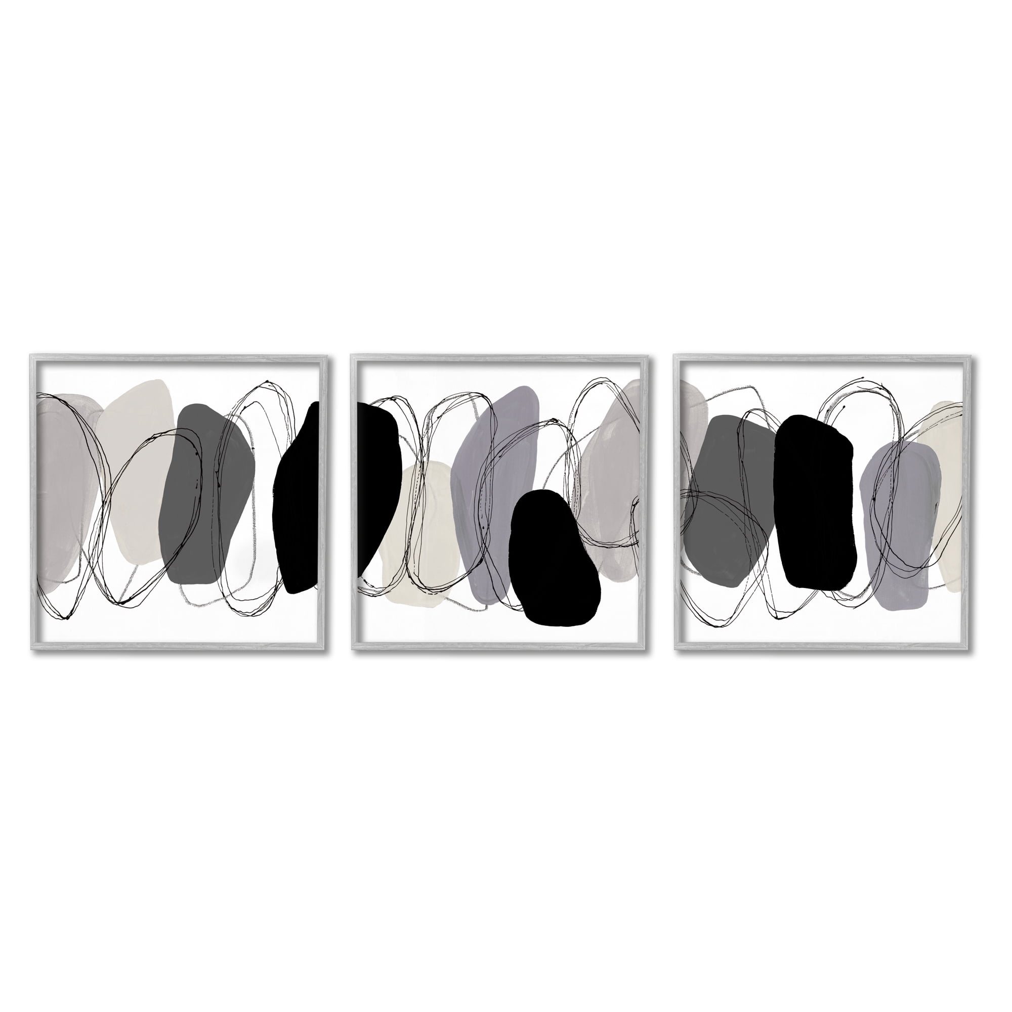 Stupell Industries Abstract Grey Pebbles Abstract Painting Gray Framed Art Print Wall Art, 12 x 12, Set of 3