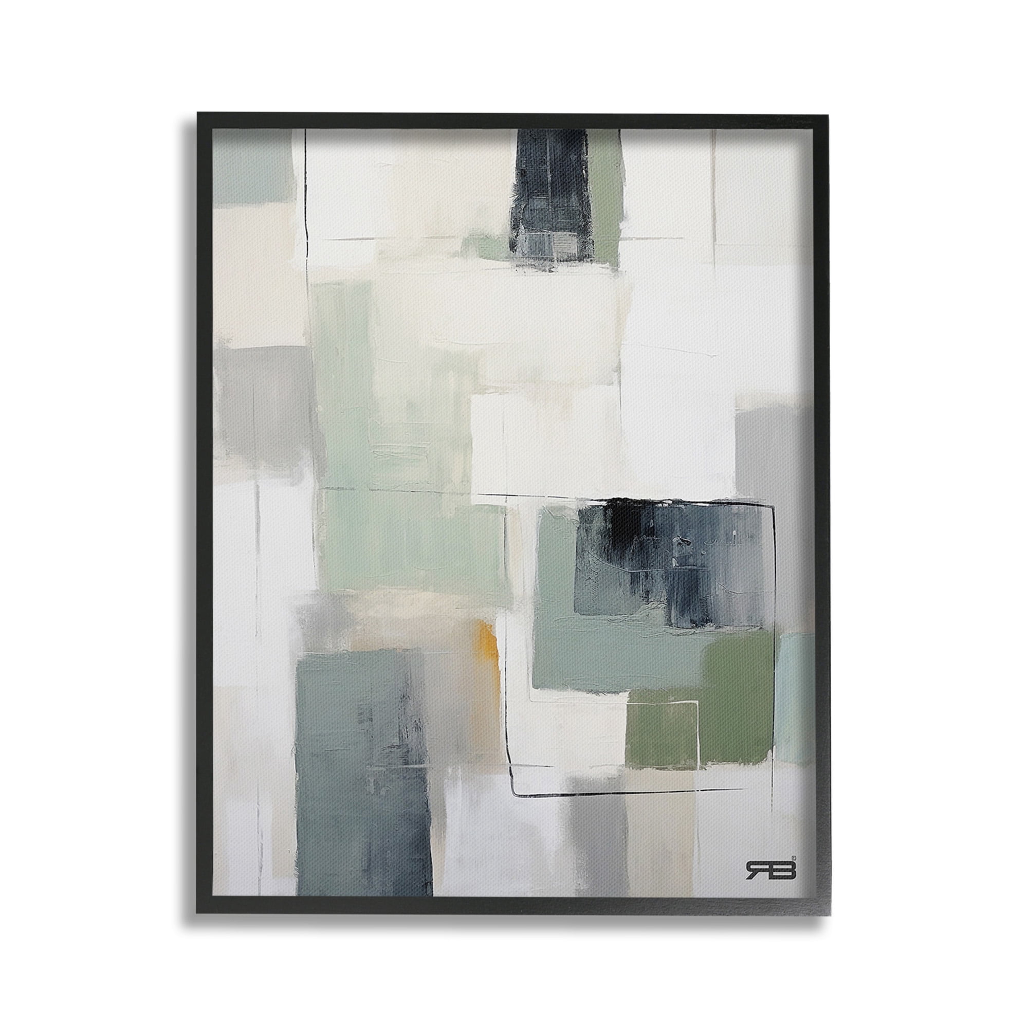 Stupell Industries Abstract Grey Shapes Abstract Painting Black Framed Art Print Wall Art, 24 x 30