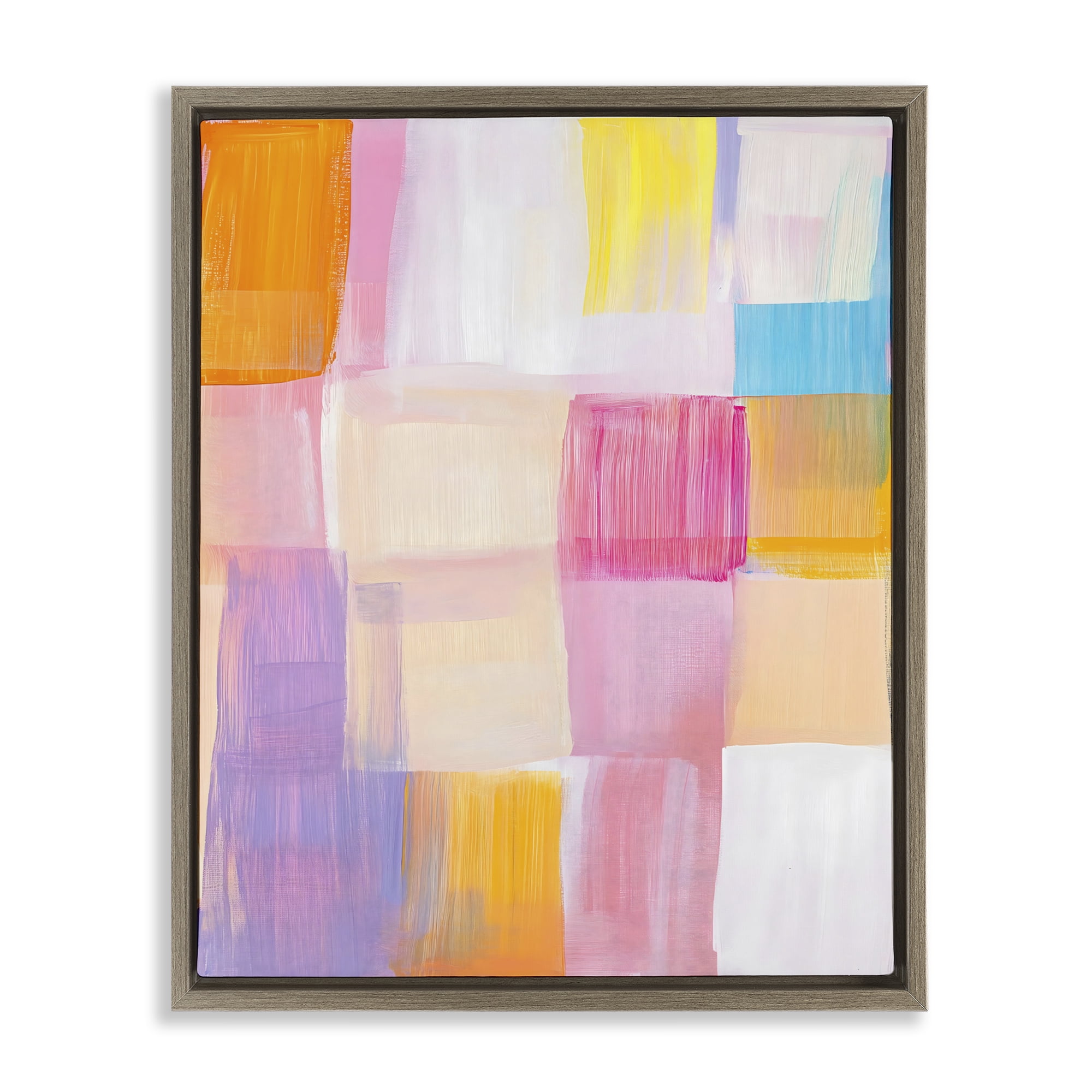 Stupell Industries Abstract Grid Brushstrokes Brown Framed Floater Canvas Wall Art, design by The Prints Vibe