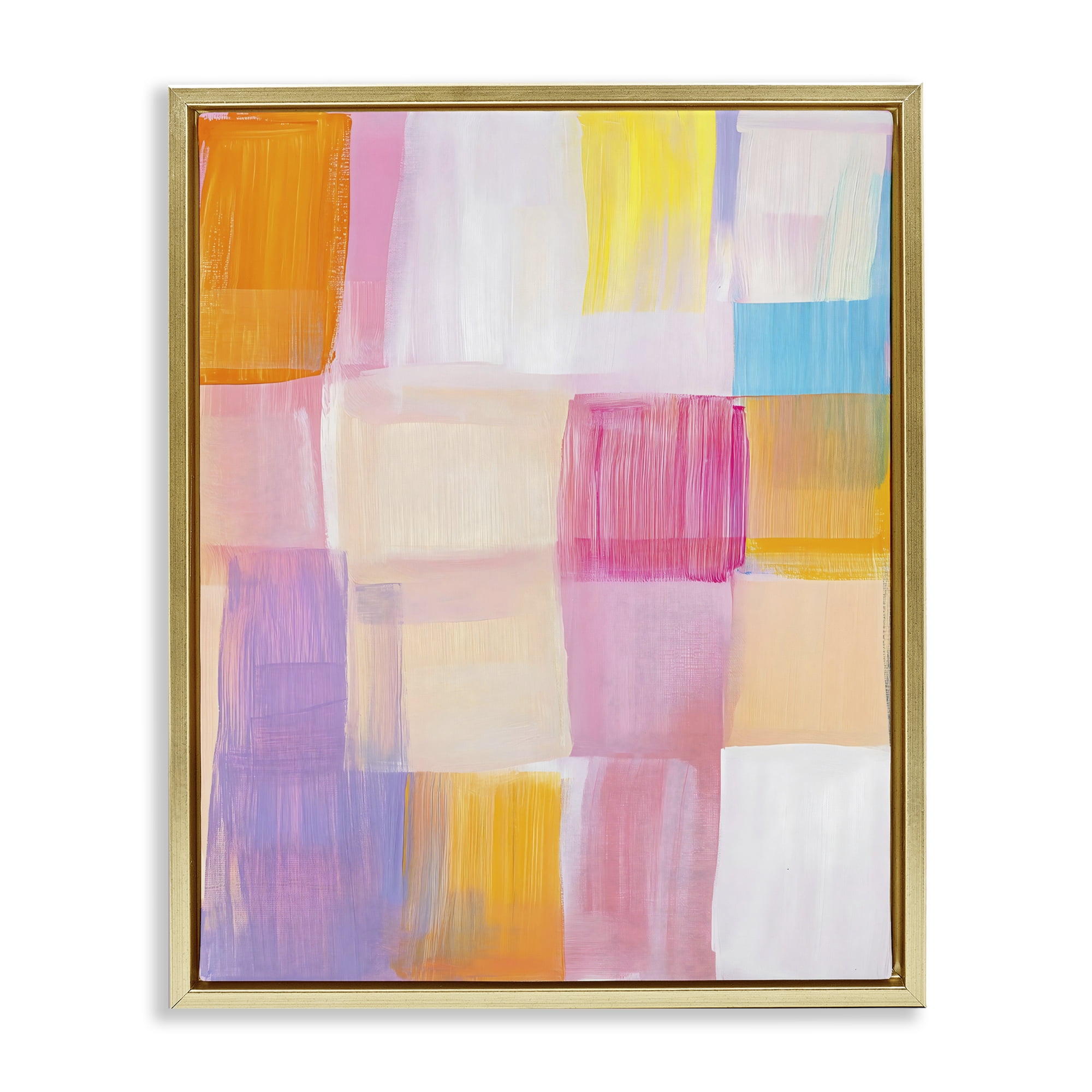 Stupell Industries Abstract Grid Brushstrokes Gold Framed Floater Canvas Wall Art, design by The Prints Vibe
