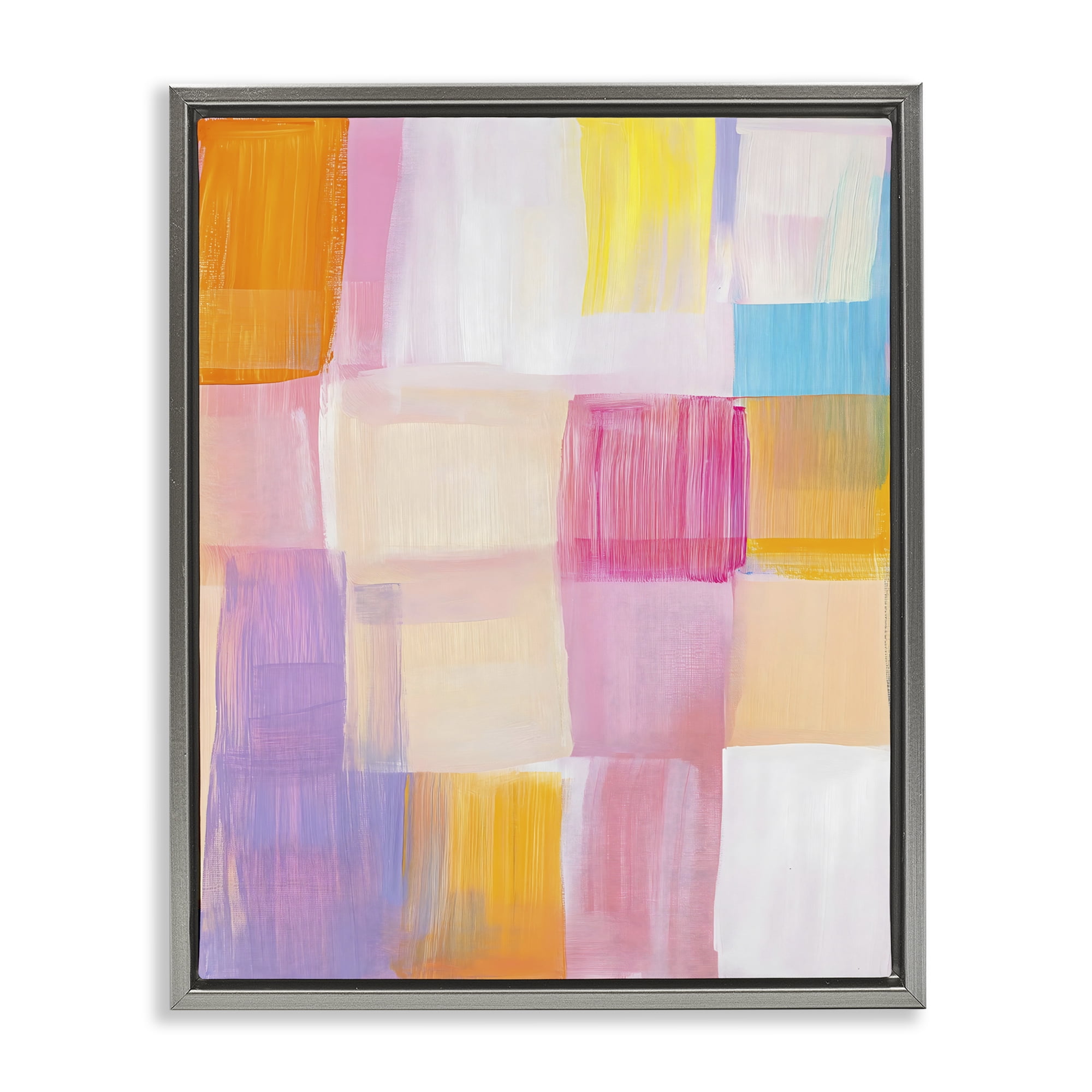 Stupell Industries Abstract Grid Brushstrokes Gray Framed Floater Canvas Wall Art, design by The Prints Vibe