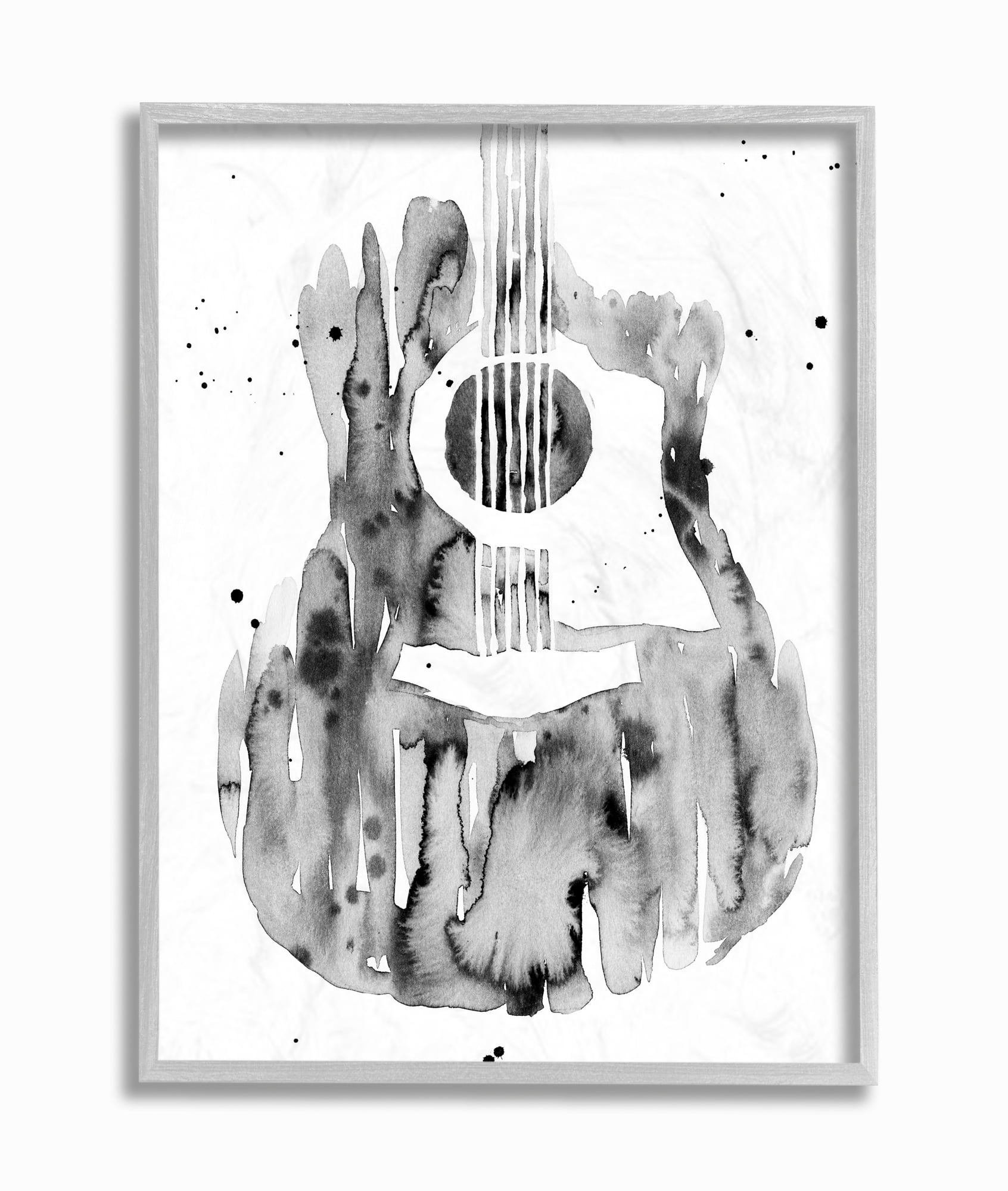 Stupell Industries Abstract Guitar Watercolor Pattern Painting Gray Framed Art Print Wall Art, 16x20, by Annie Warren