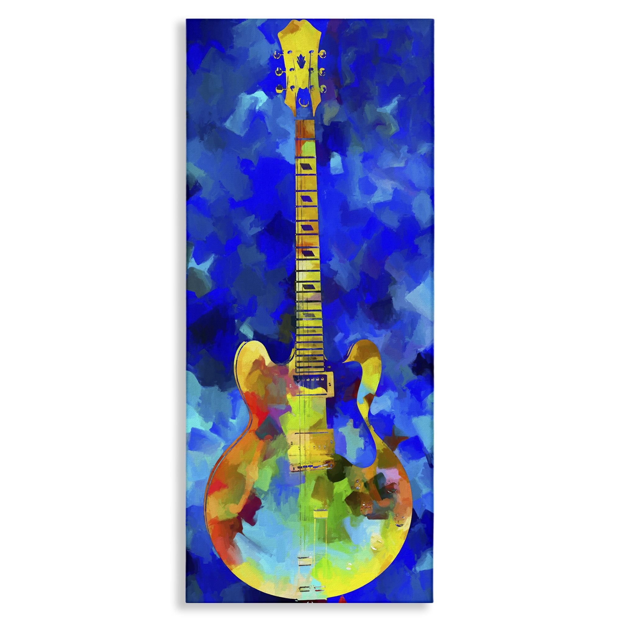 Stupell Industries Abstract Guitar on Blue Entertainment Painting Wrapped Canvas Art Print Wall Art, 17 x 40