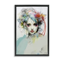 Stupell Industries Abstract Hair Visage Novelty Painting Black Floater Framed Art Print Wall Art, 17 x 25