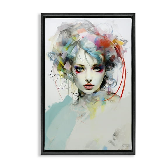 Stupell Industries Abstract Hair Visage Novelty Painting Black Floater Framed Art Print Wall Art, 17 x 25