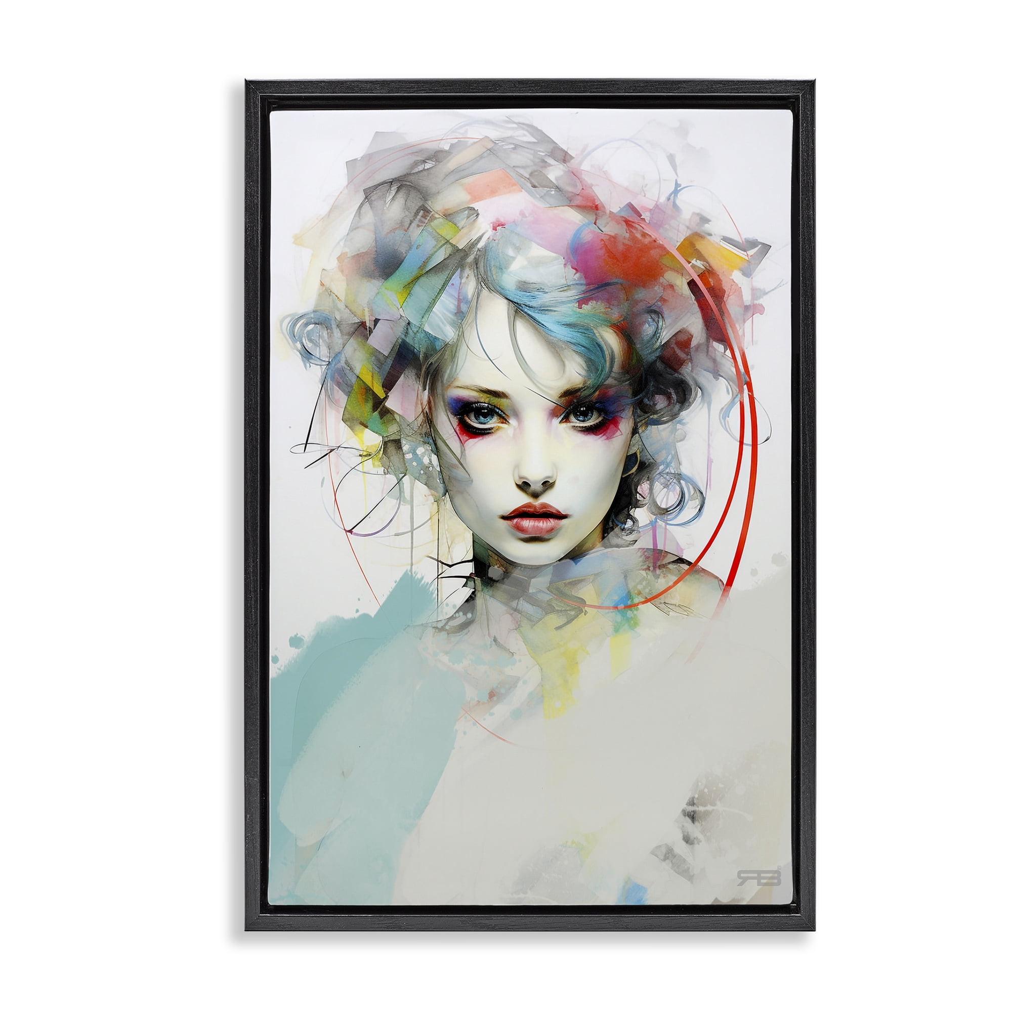 Stupell Industries Abstract Hair Visage Novelty Painting Black Floater Framed Art Print Wall Art, 21 x 31