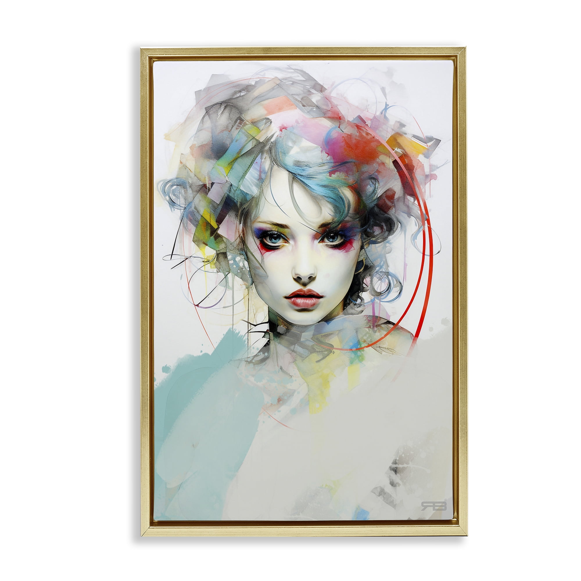 Stupell Industries Abstract Hair Visage Novelty Painting Gold Floater Framed Art Print Wall Art, 17 x 25