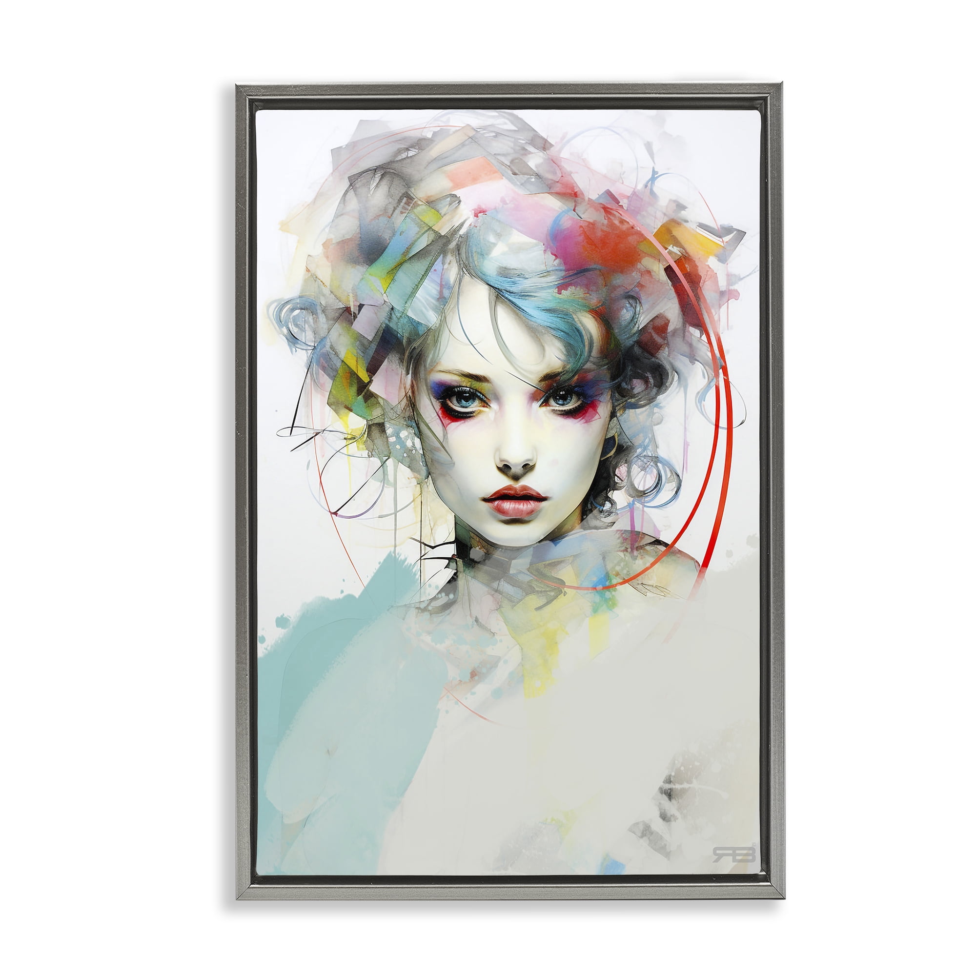 Stupell Industries Abstract Hair Visage Novelty Painting Gray Floater Framed Art Print Wall Art, 21 x 31