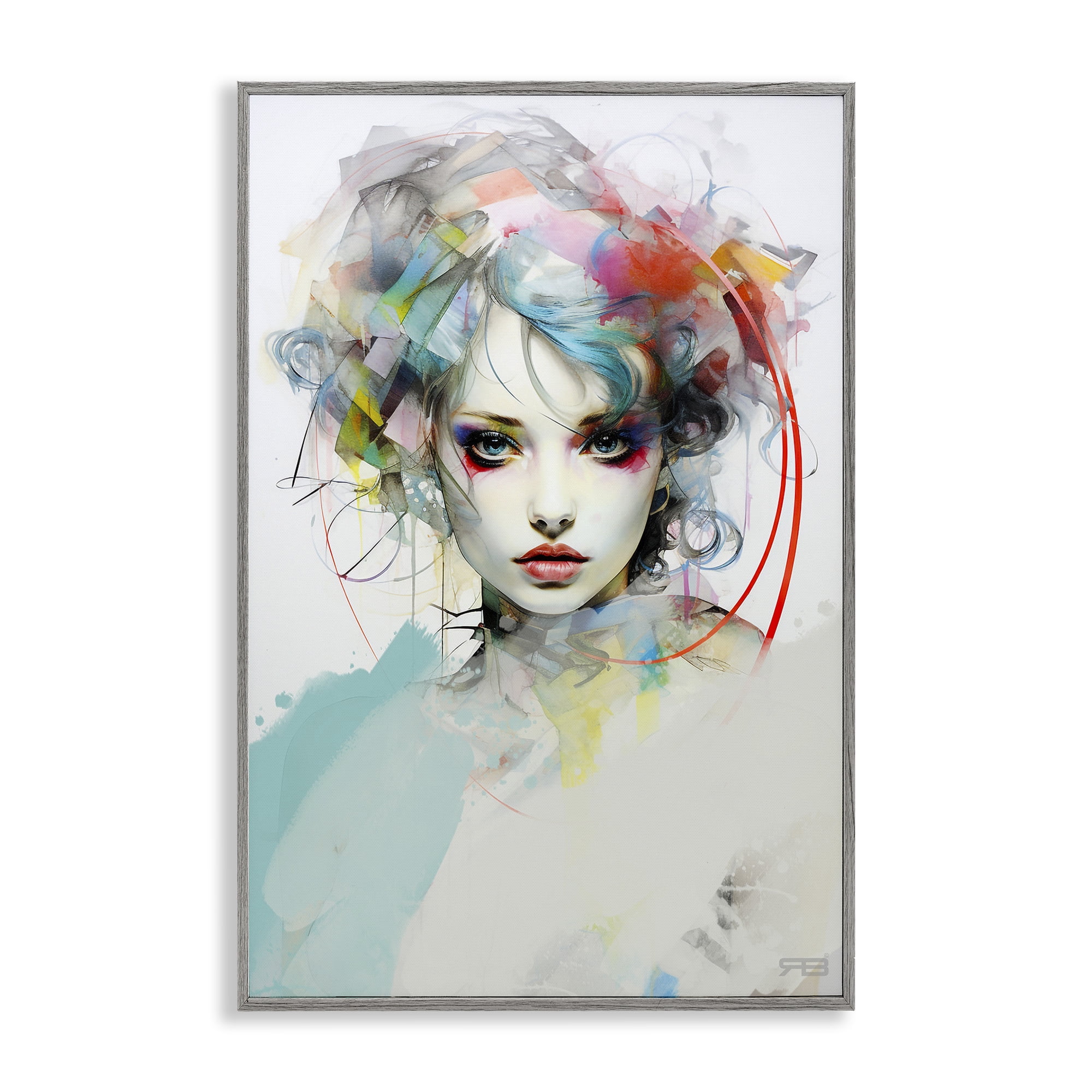 Stupell Industries Abstract Hair Visage Novelty Painting Gray Framed Art Print Wall Art, 12 x 18