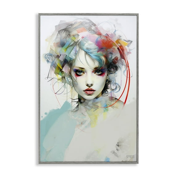 Stupell Industries Abstract Hair Visage Novelty Painting Gray Framed Art Print Wall Art, 16 x 24