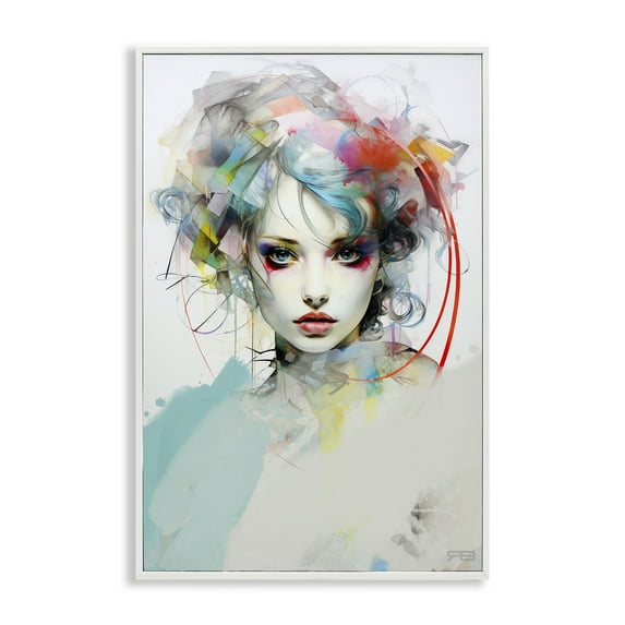 Stupell Industries Abstract Hair Visage Novelty Painting White Framed Art Print Wall Art, 12 x 18