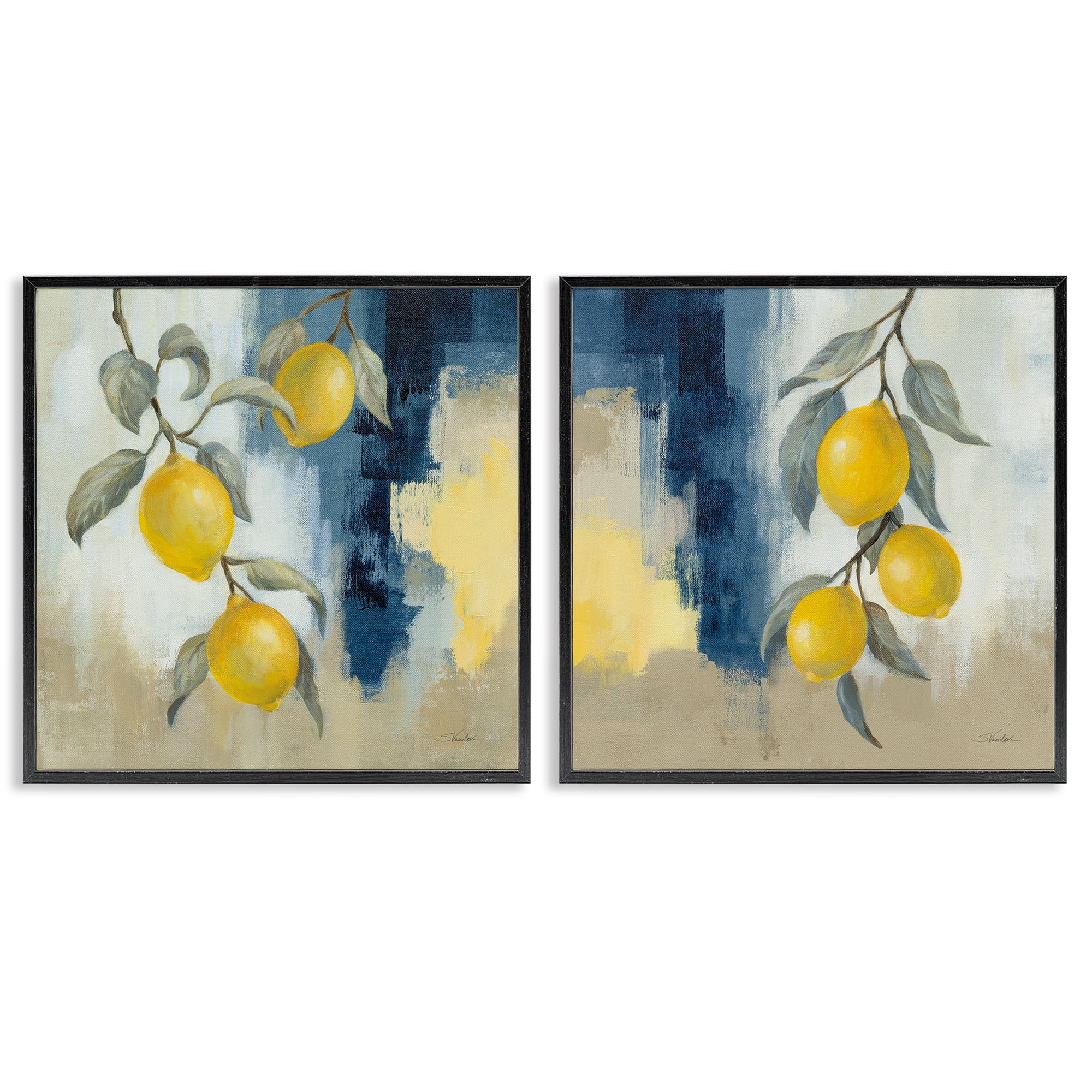 Stupell Industries Abstract Hanging Lemon Fruits Food & Beverage Painting Black Framed Art Print Wall Art, 24 x 24, Set of 2