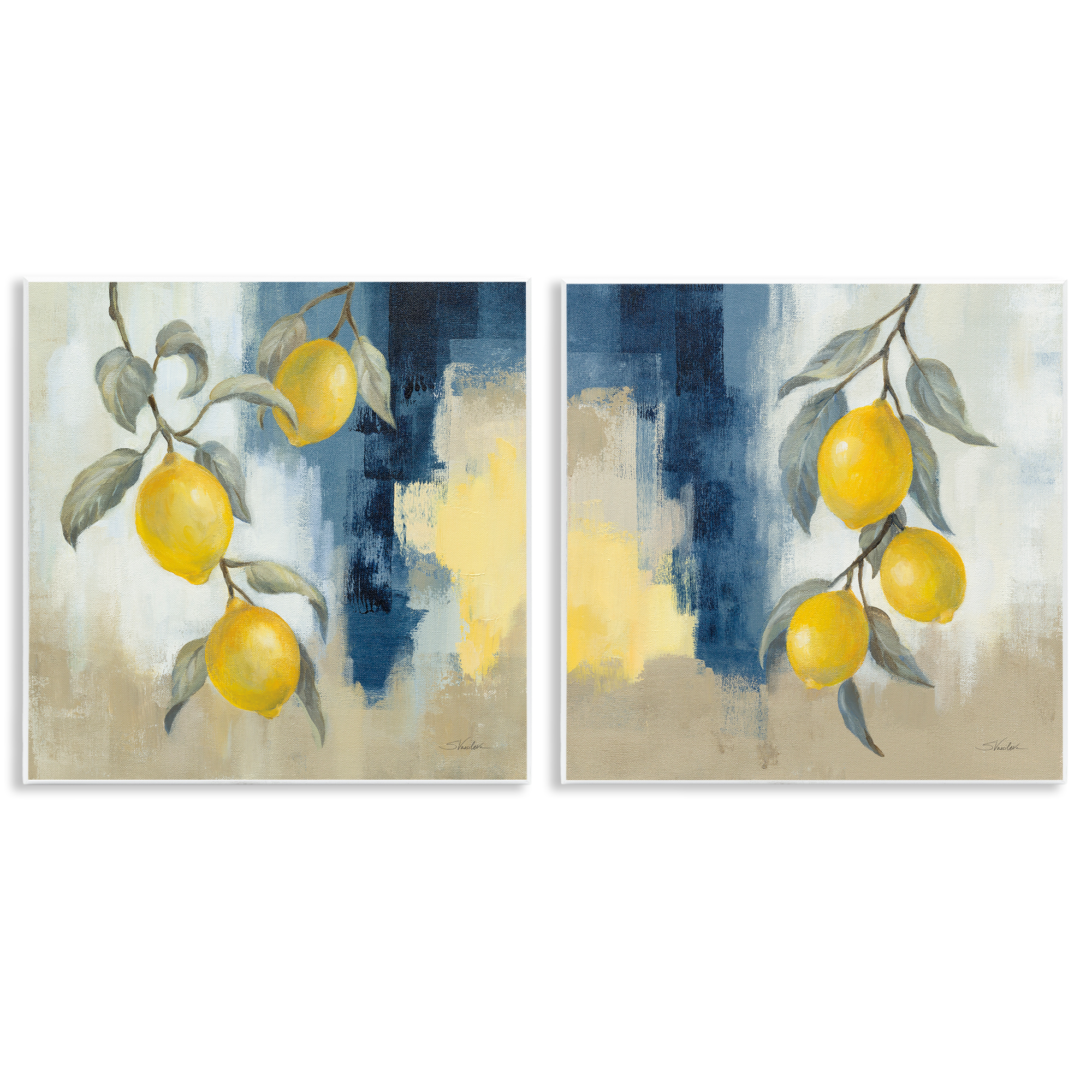 Stupell Industries Abstract Hanging Lemon Fruits Food & Beverage Painting Unframed Art Print Wall Art, 12 x 12, Set of 2