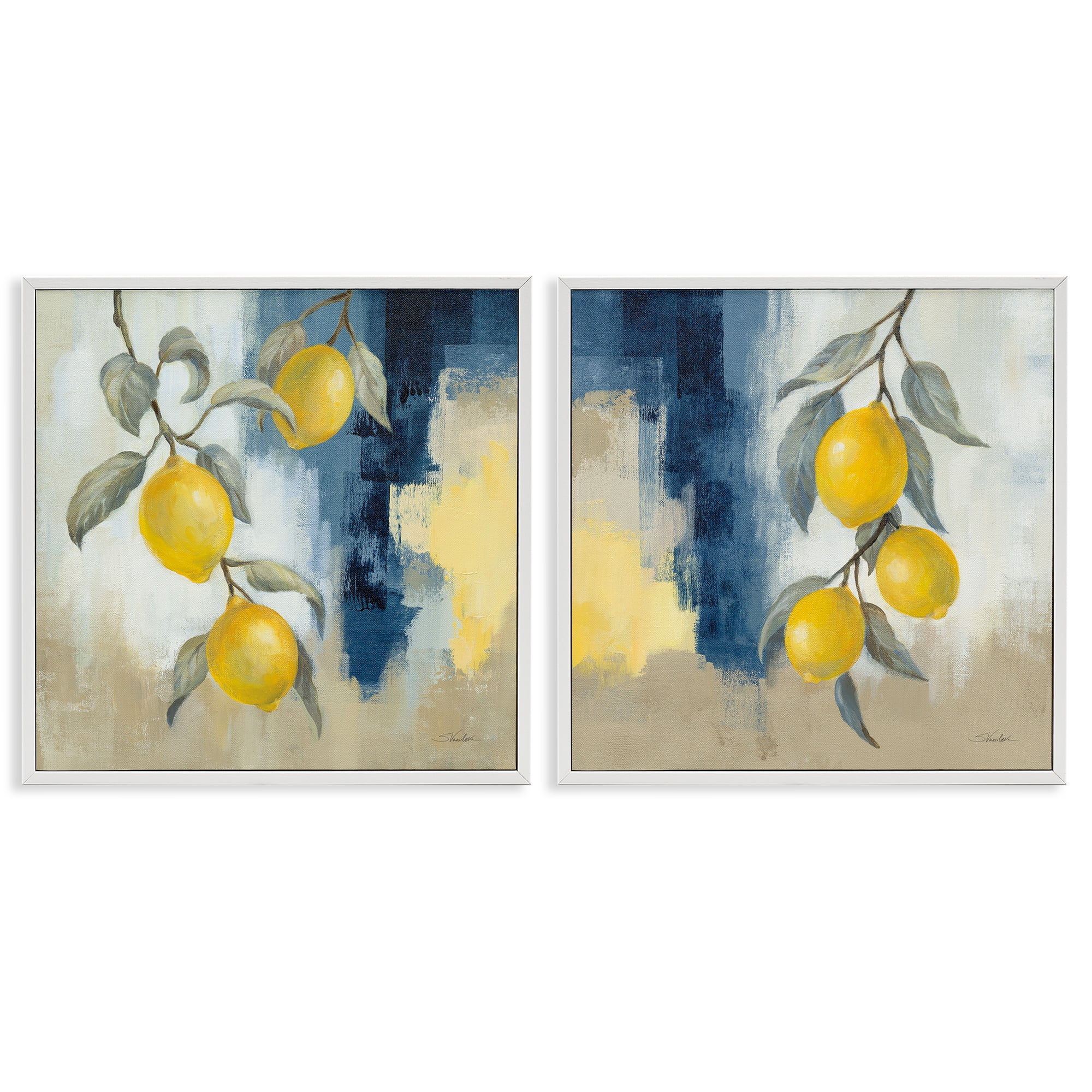 Stupell Industries Abstract Hanging Lemon Fruits Food & Beverage Painting White Framed Art Print Wall Art, 12 x 12, Set of 2