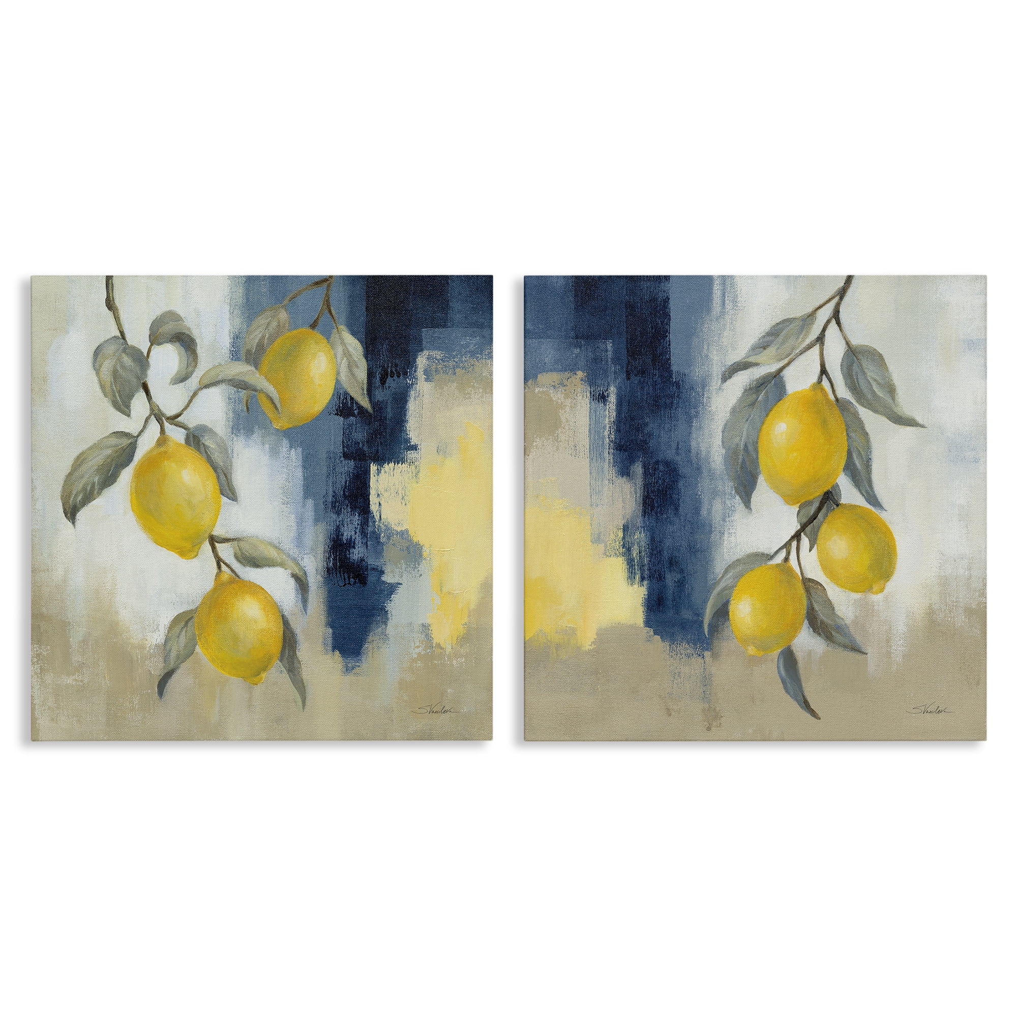 Stupell Industries Abstract Hanging Lemon Fruits Food & Beverage Painting Wrapped Canvas Art Print Wall Art, 24 x 24, Set of 2