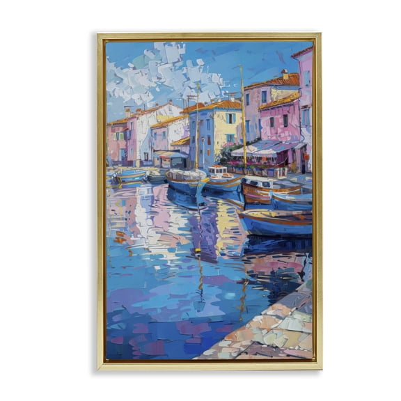 Stupell Industries Contemporary Abstract Harbor Reflection Gold Floating Frame Canvas Art, 21 x 31, by LSR Design Studio