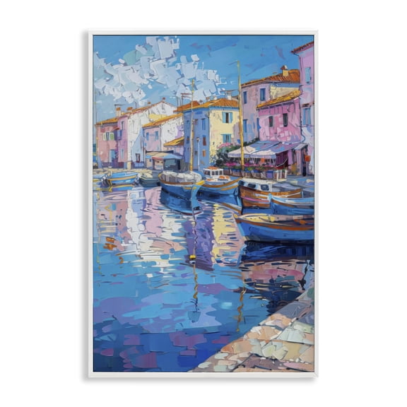 Stupell Industries Abstract Harbor Reflection Cityscapes Painting White Framed Art Print Wall Art, 12 x 18