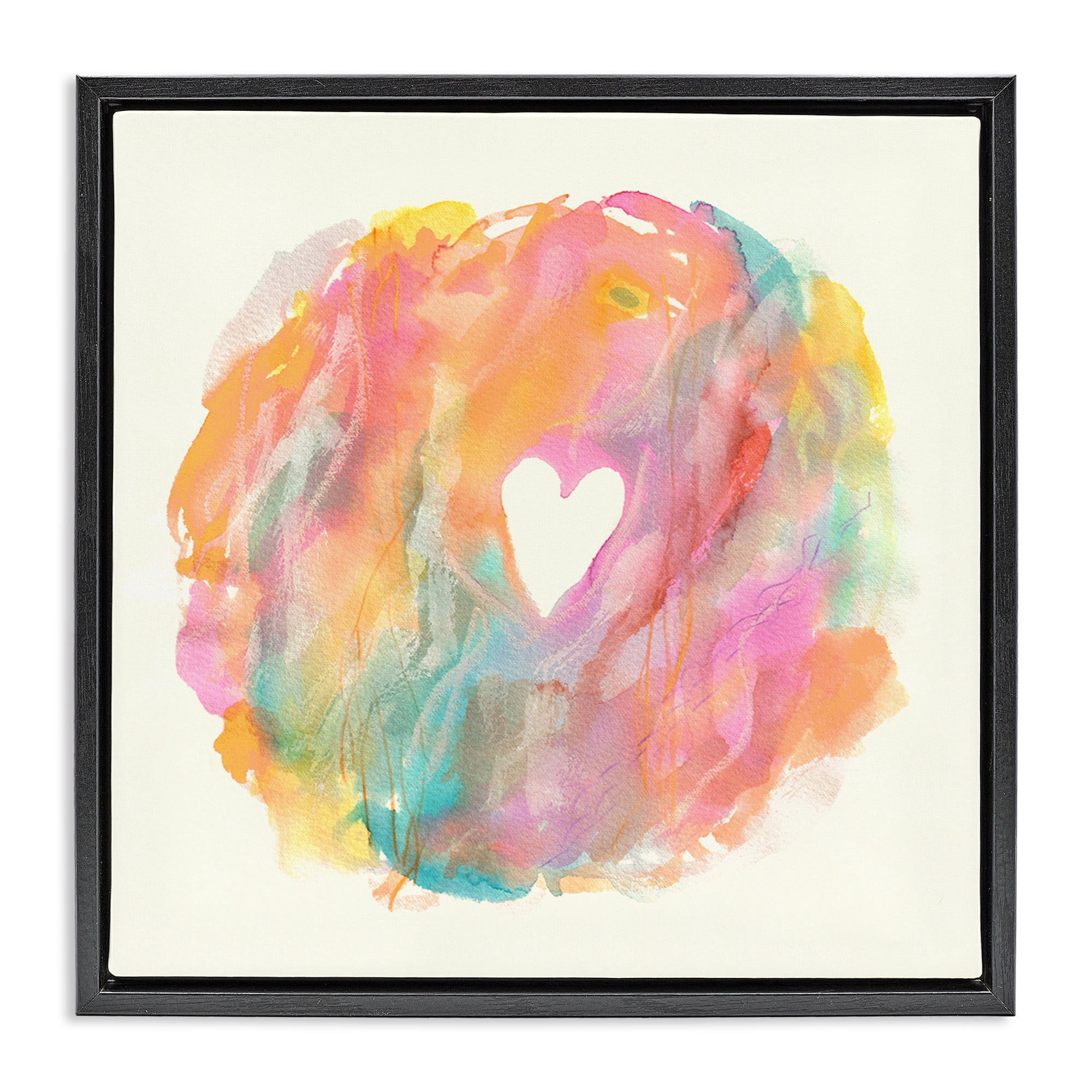 Stupell Industries Abstract Heart Fluid Mixed Pastels Abstract Painting Black Floater Framed Canvas Art Print Wall Art, 18 x 18