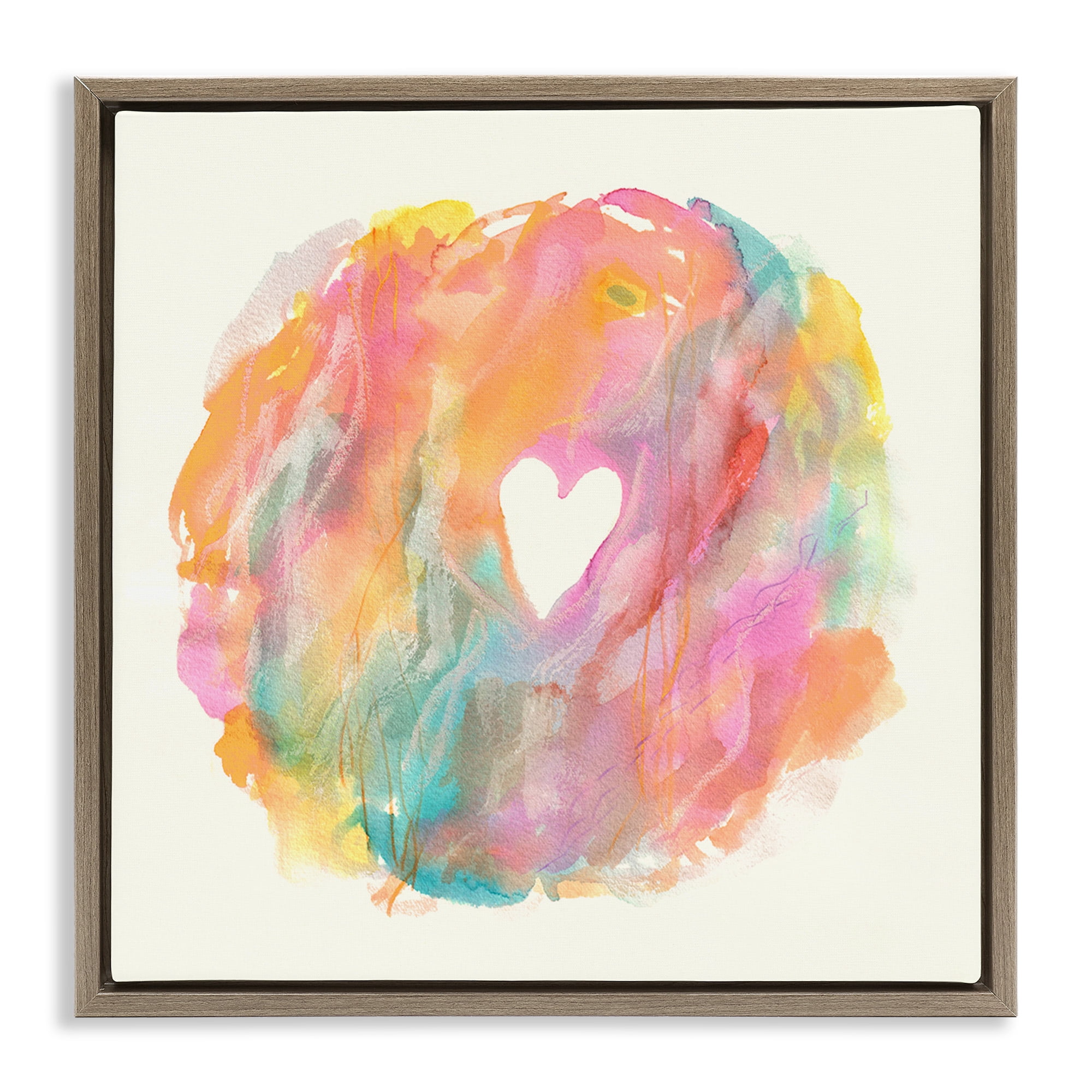 Stupell Industries Abstract Heart Fluid Mixed Pastels Abstract Painting Brown Floater Framed Canvas Art Print Wall Art, 25 x 25